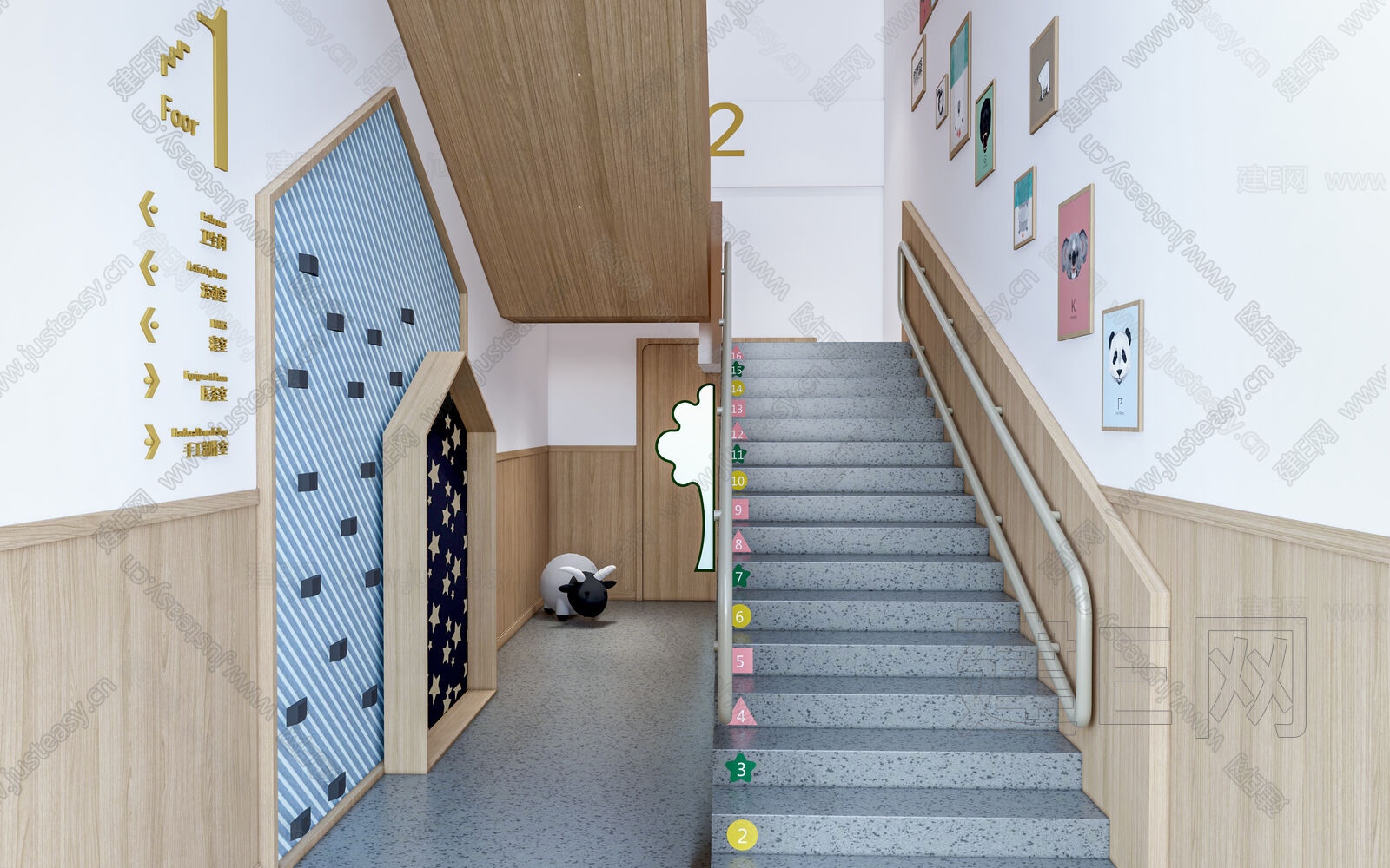 新塘新星幼儿园楼梯走廊PVC胶地板工程案例-同e居地板