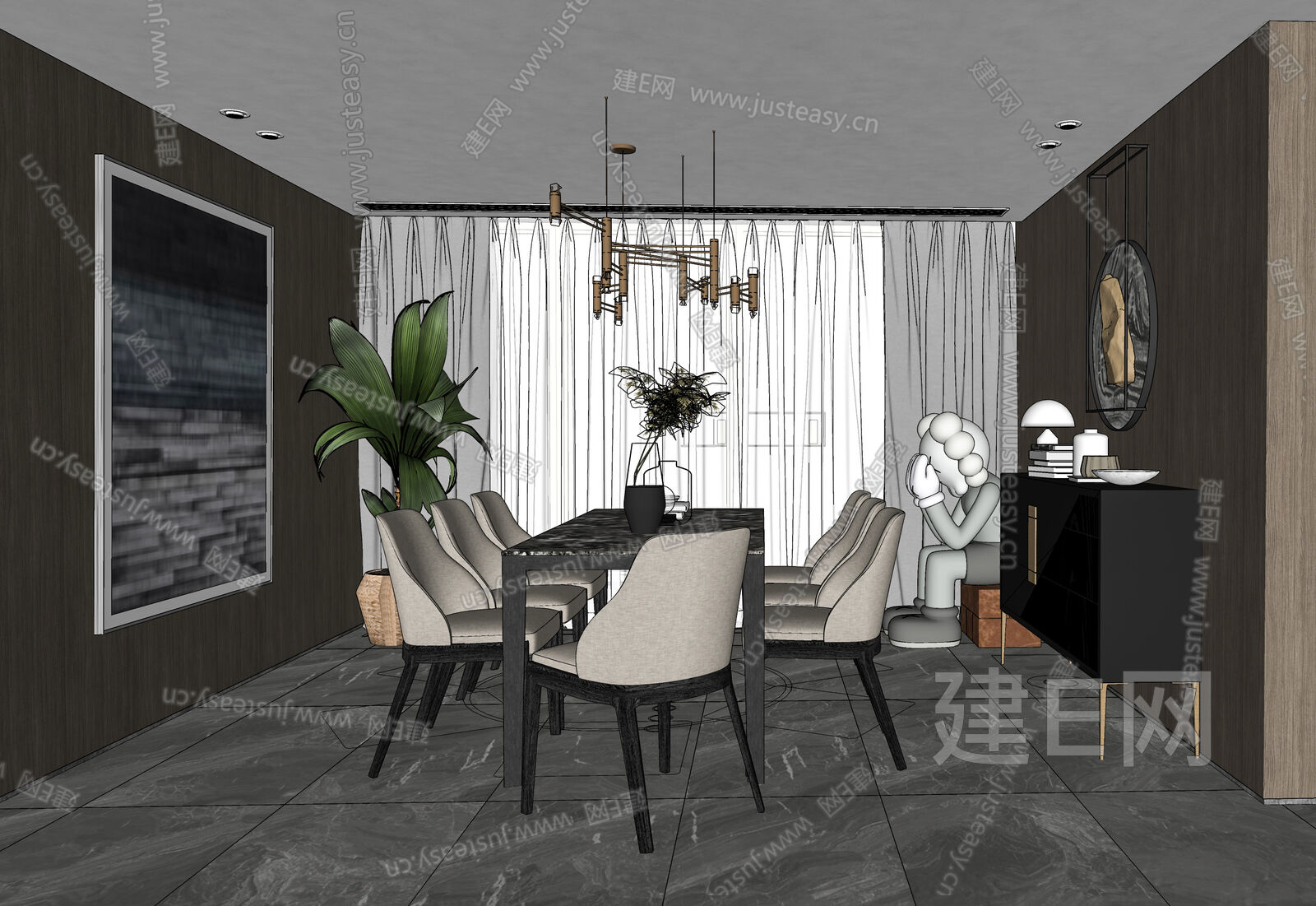 现代餐厅模型SU模型下载[ID:113460323]_建E室内设计网