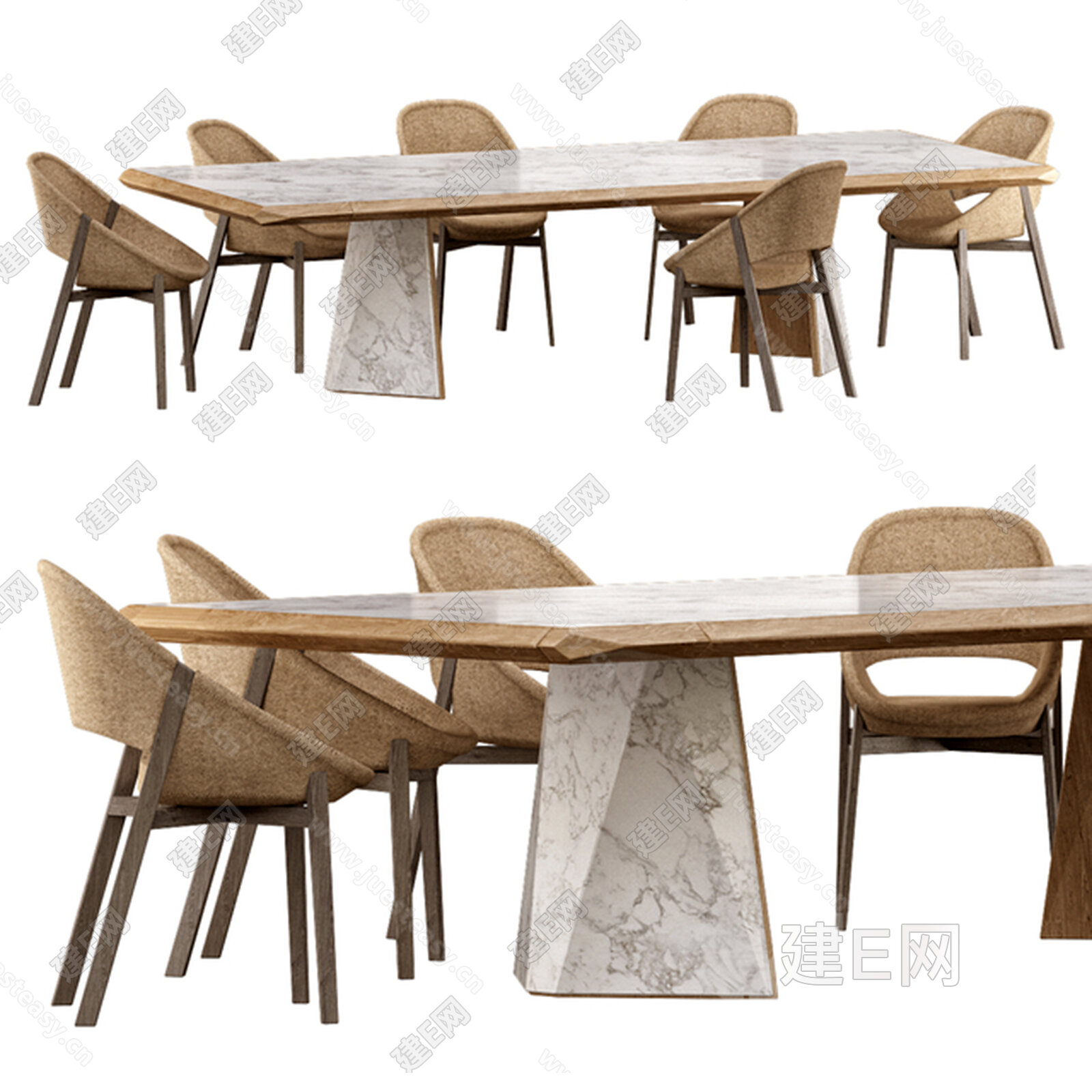 侘寂风餐桌椅组合3d模型