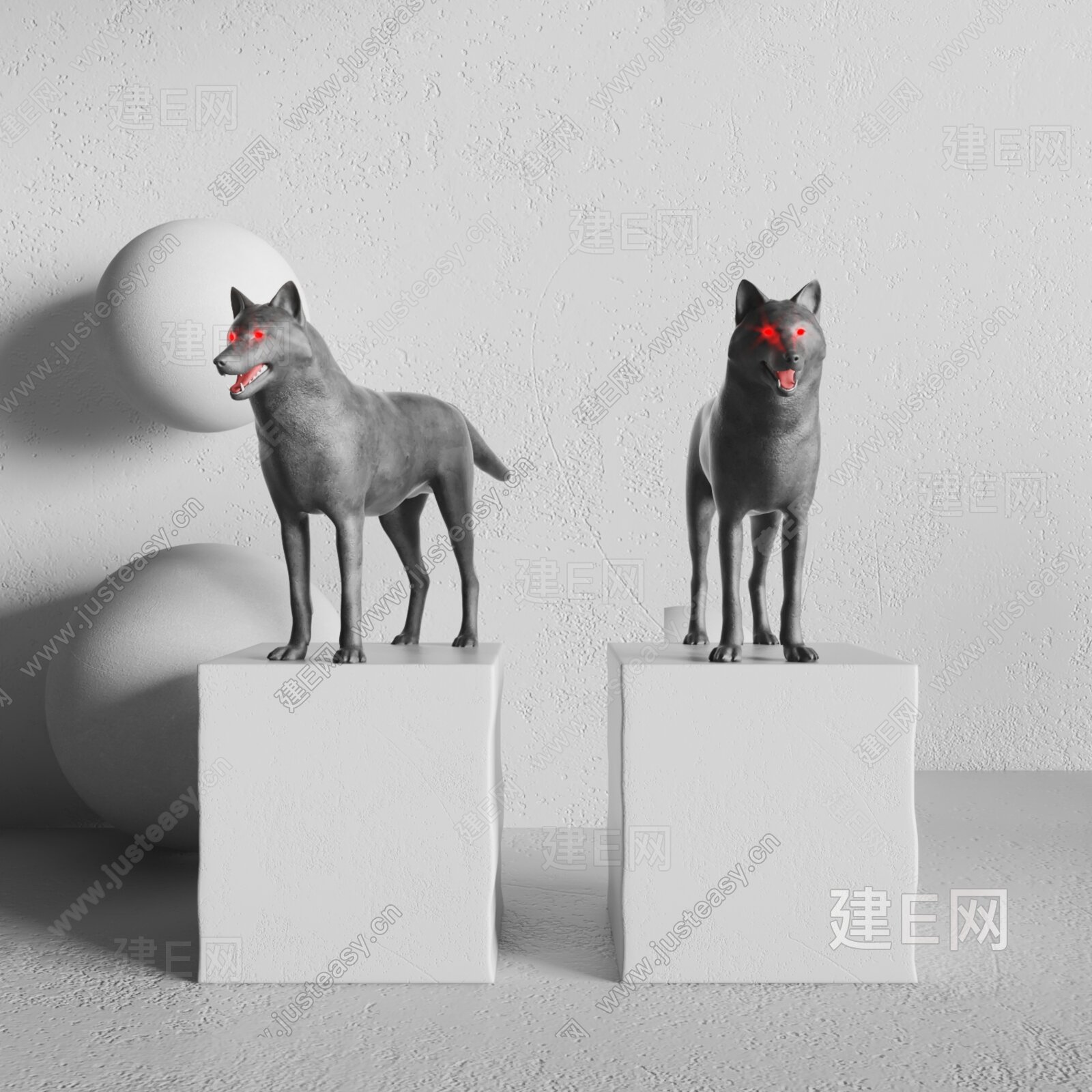 porada 现代狼王雕塑摆件3d模型