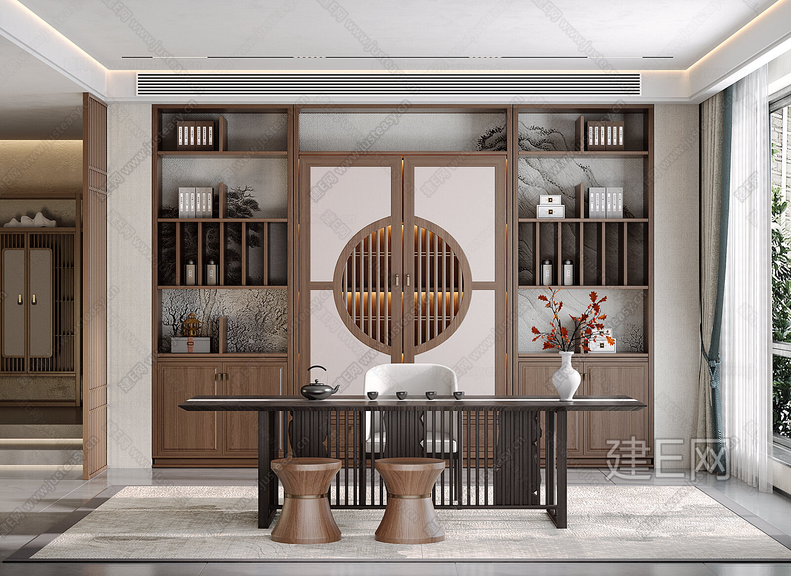 新中式茶室模型SU模型下载[ID:112477917]_建E室内设计网