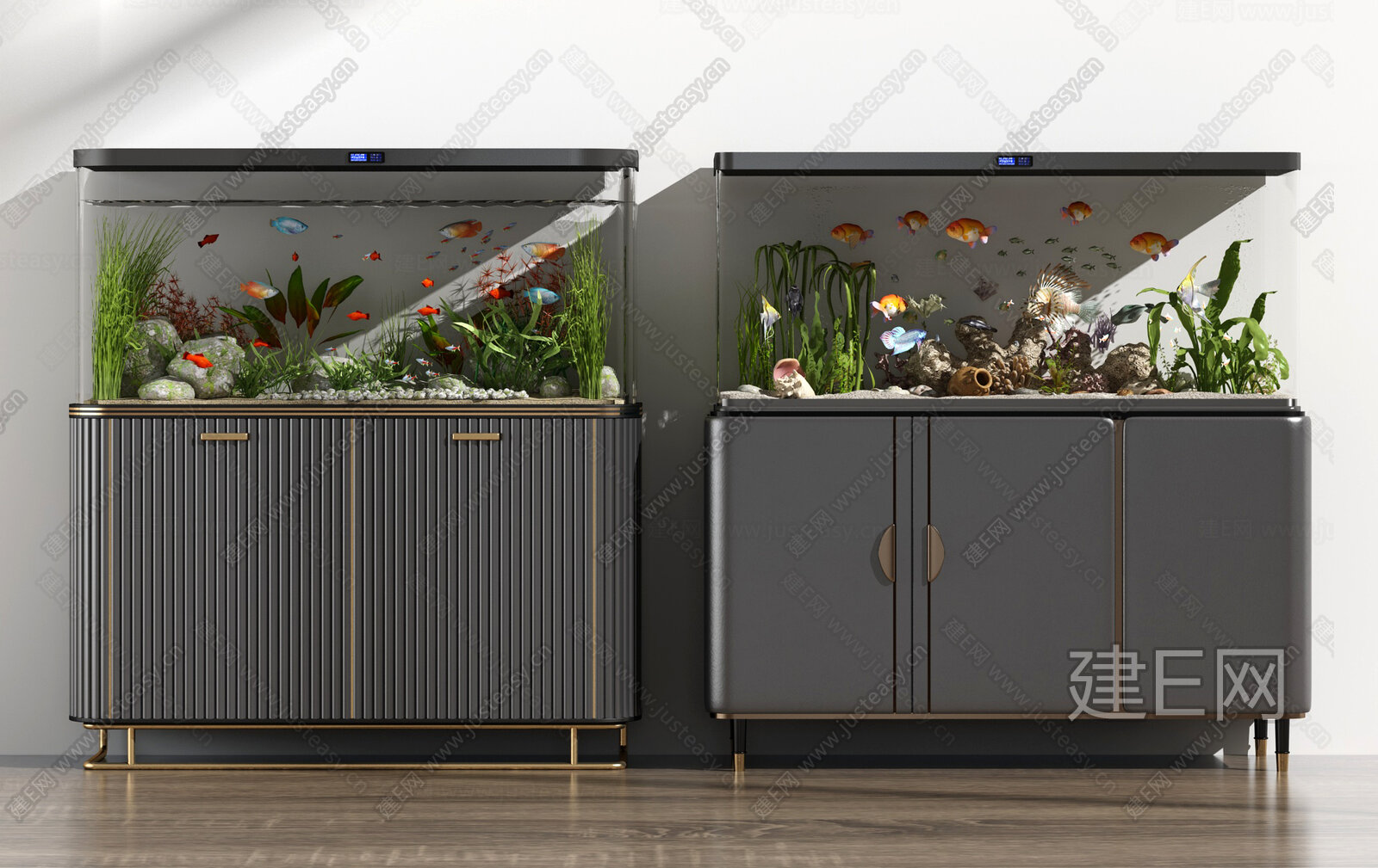 现代鱼缸组合3d模型下载