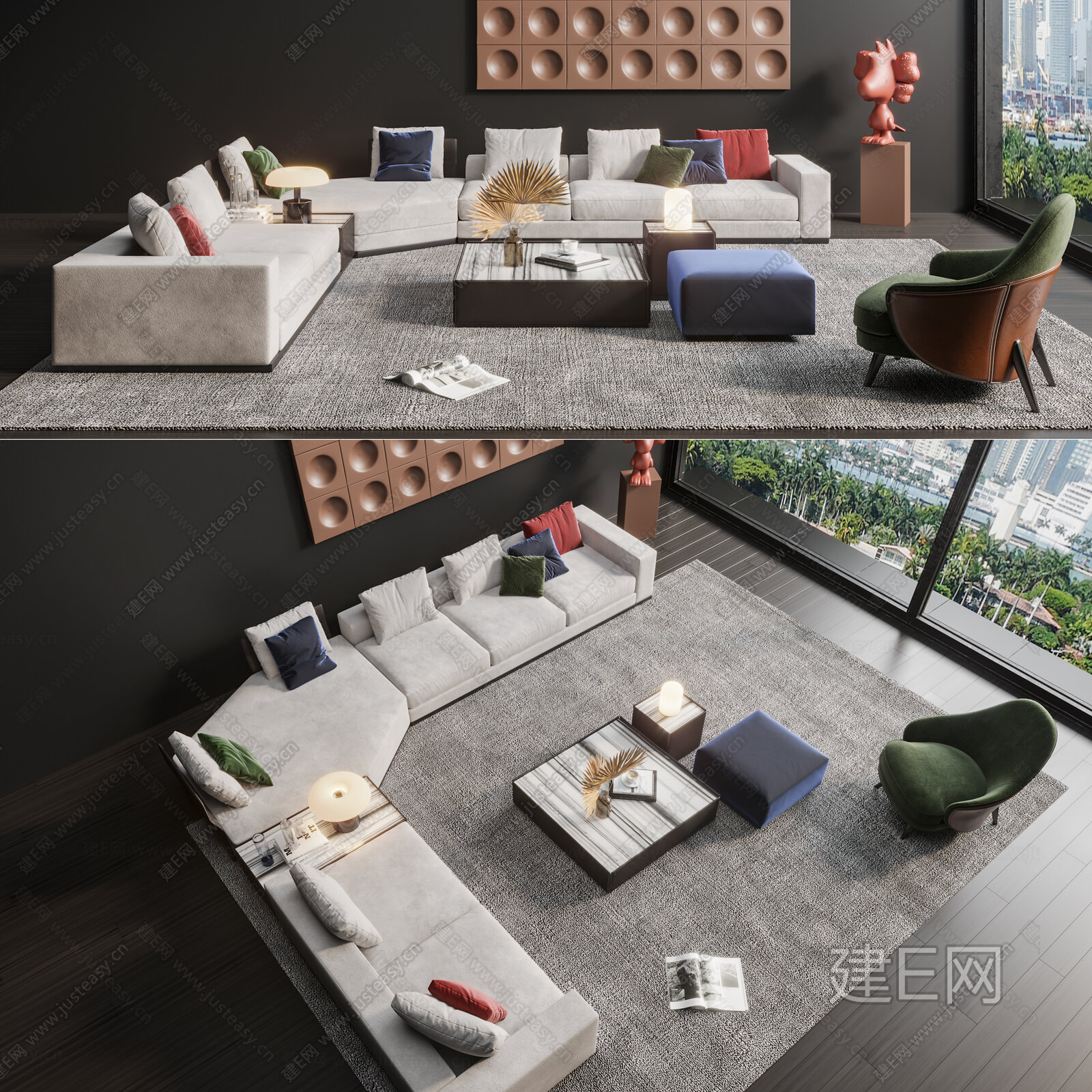 意大利 Minotti 现代沙发茶几组合模型SU模型下载[ID:112543433]_建e网su模型