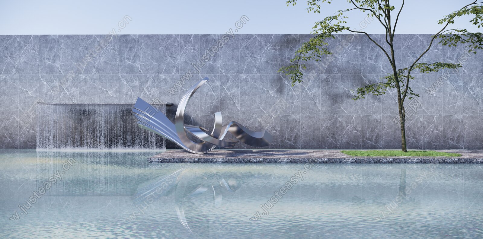现代雕塑水景模型SU模型下载[ID:115688558]_建e网su模型