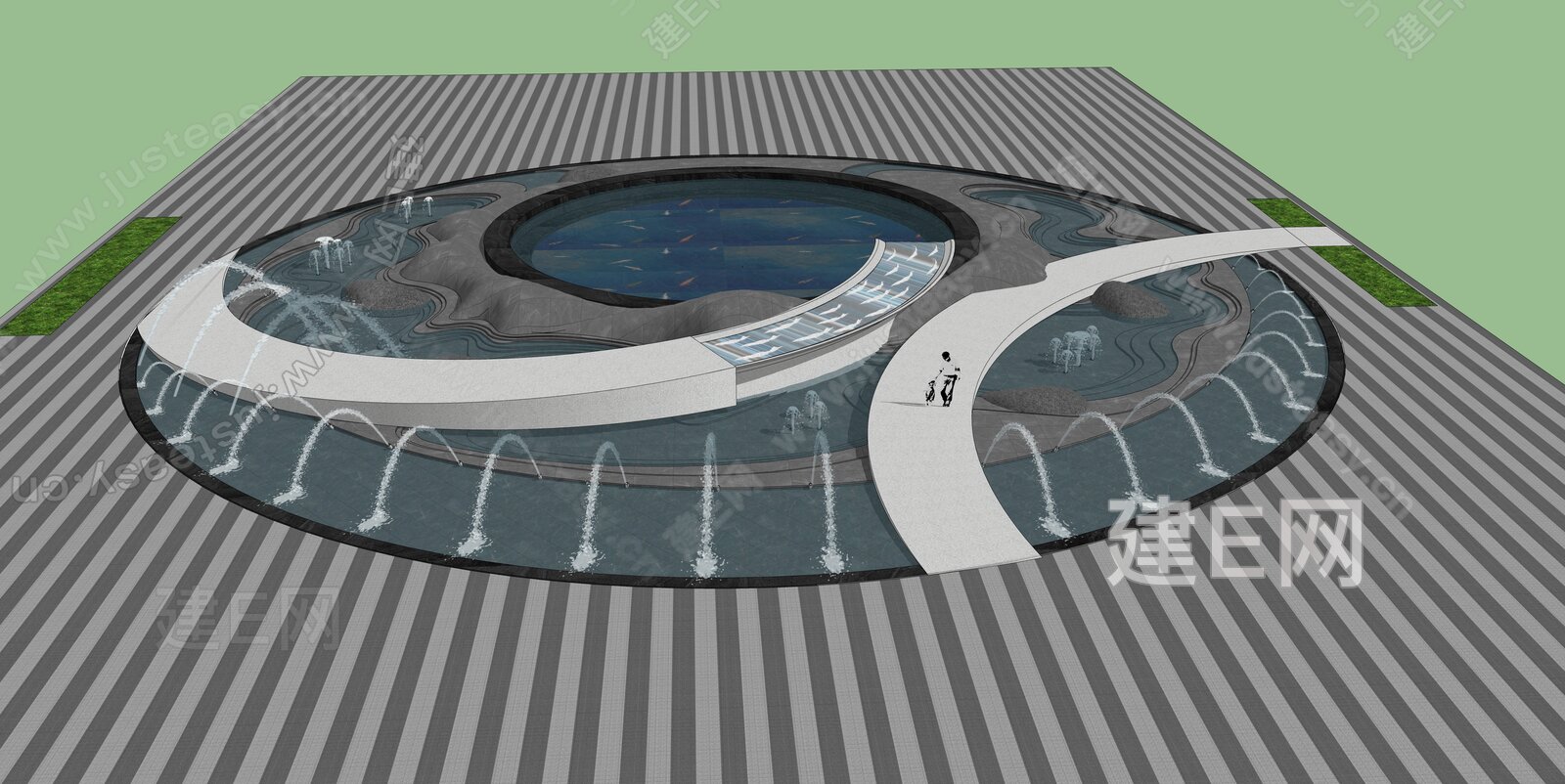 现代喷泉水景模型SU模型下载[ID:115688693]_建e网su模型