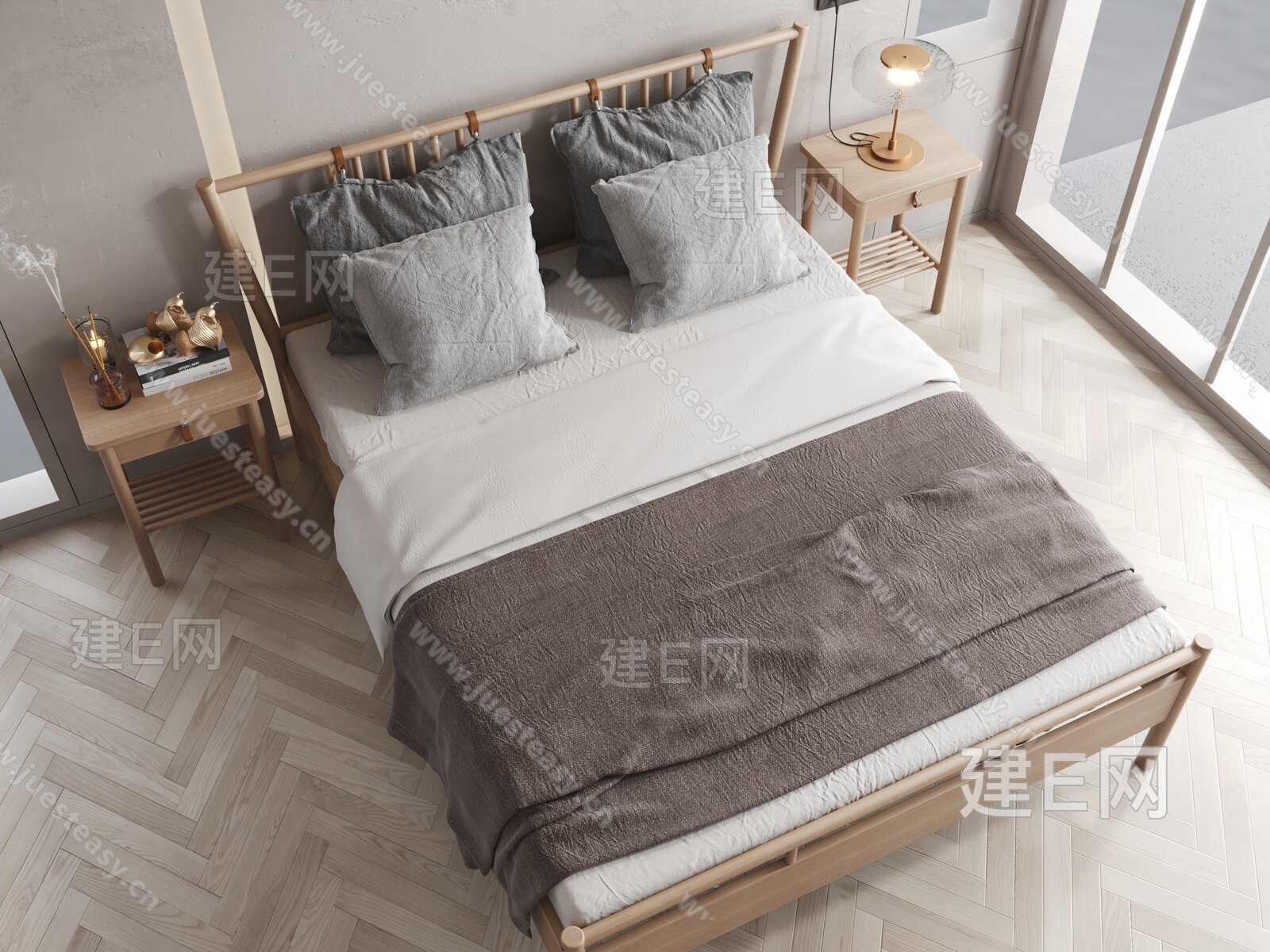 ALEMA 现代实木双人床3d模型