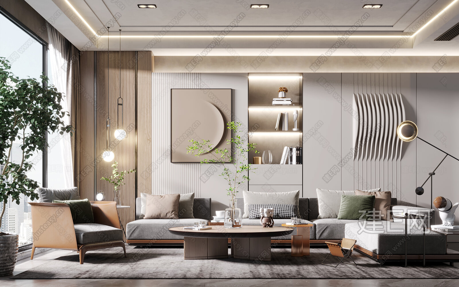 现代客厅 模型SU模型下载[ID:111625840]_建e网su模型