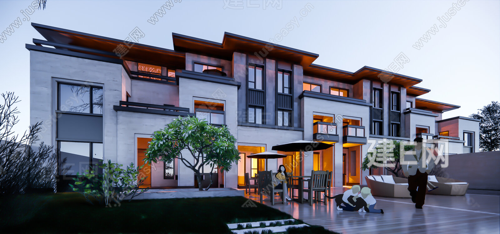新中式联排别墅模型SU模型下载[ID:116344042]_建e网su模型