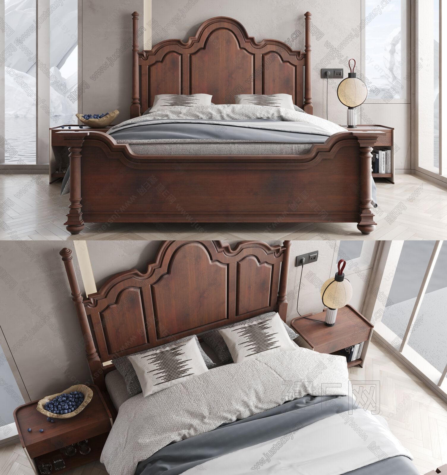 jesse 美式实木双人床3d模型