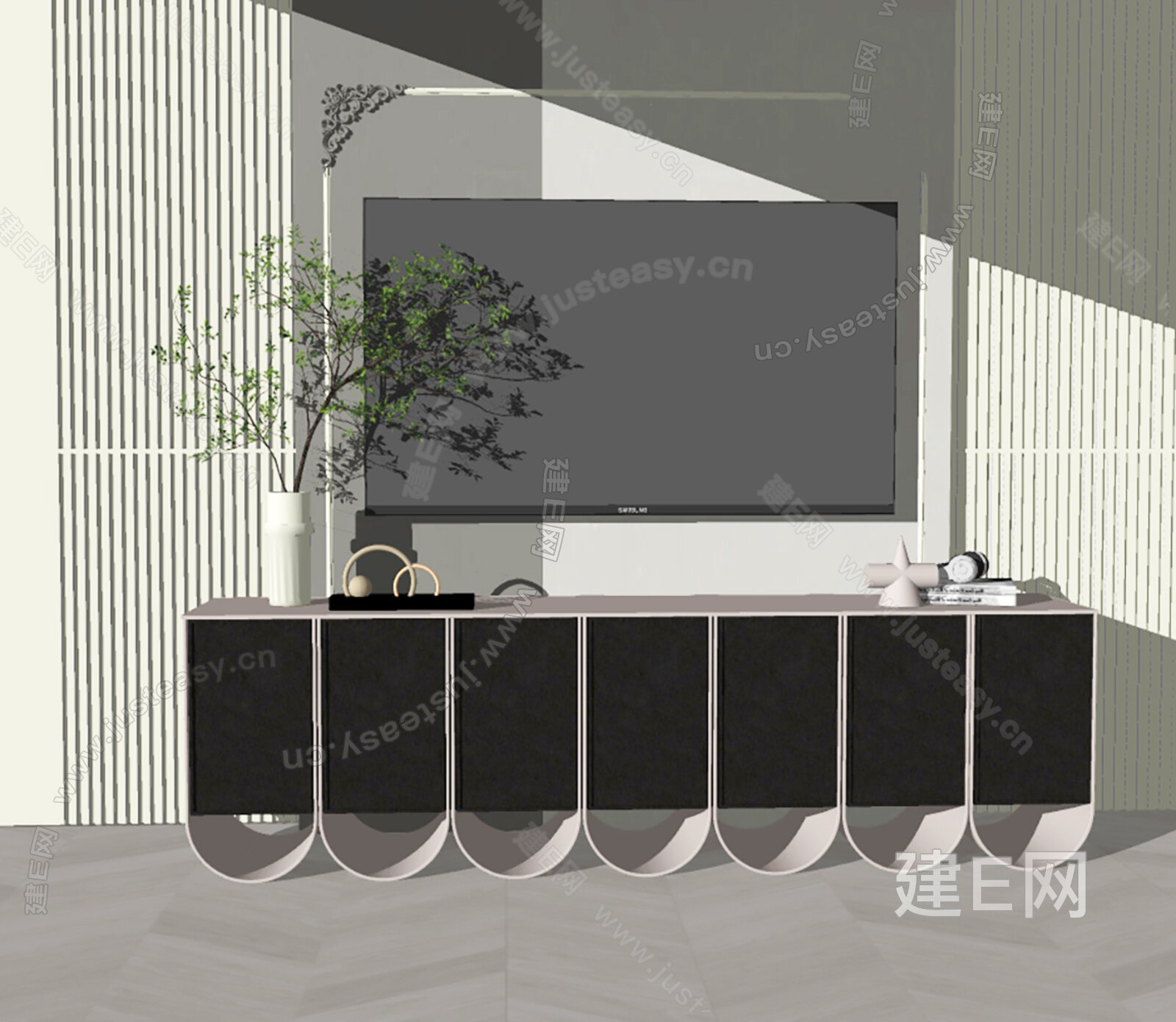 现代电视柜模型SU模型下载[ID:115885311]_建e网su模型