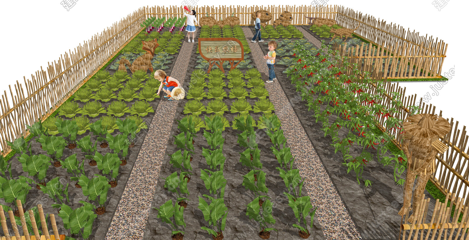 现代庭院菜园 菜地 蔬菜 种植园 篱笆 田园景观 可食地景SU模型 庭院景观SU模型