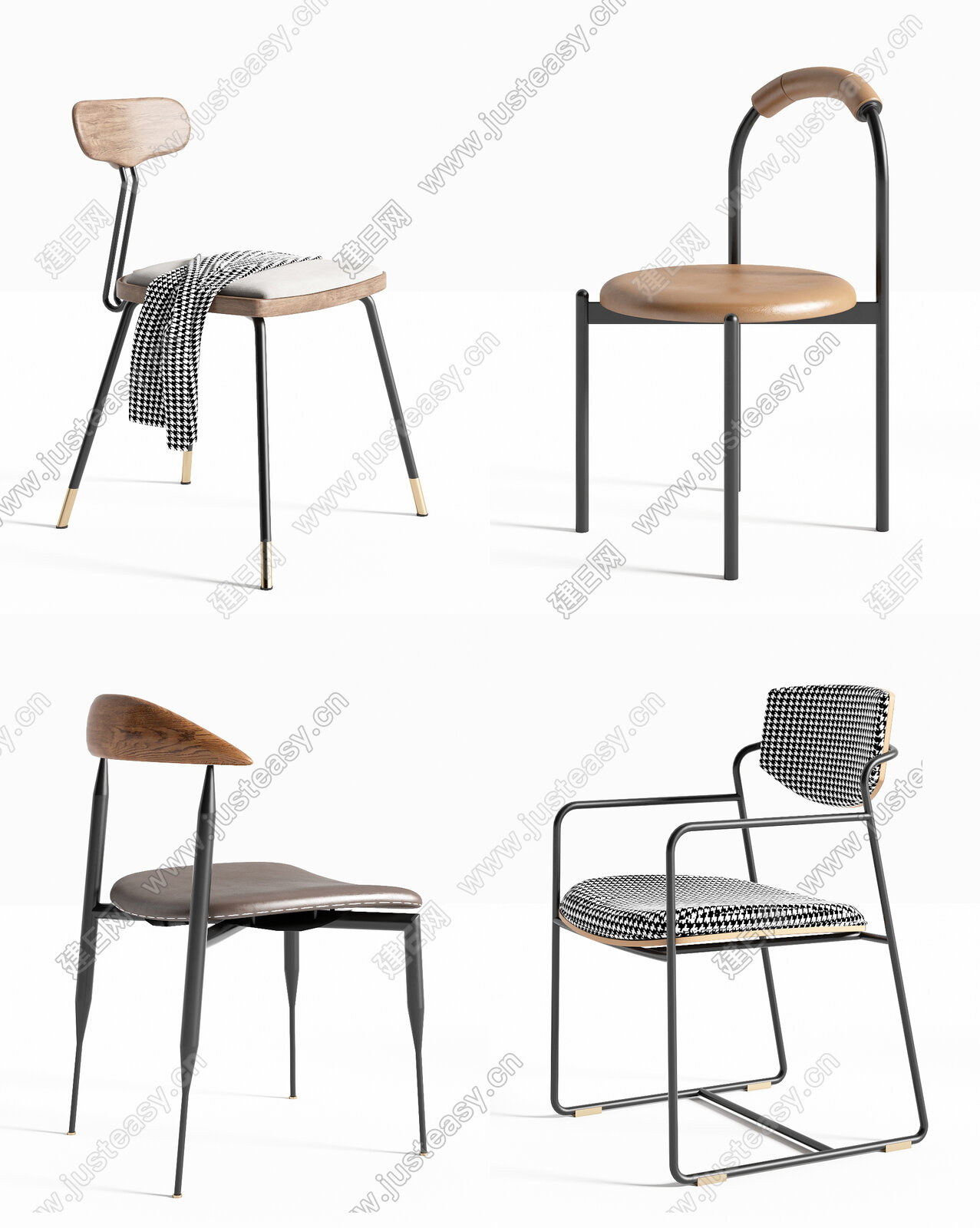 北欧铁艺餐椅组合3d模型