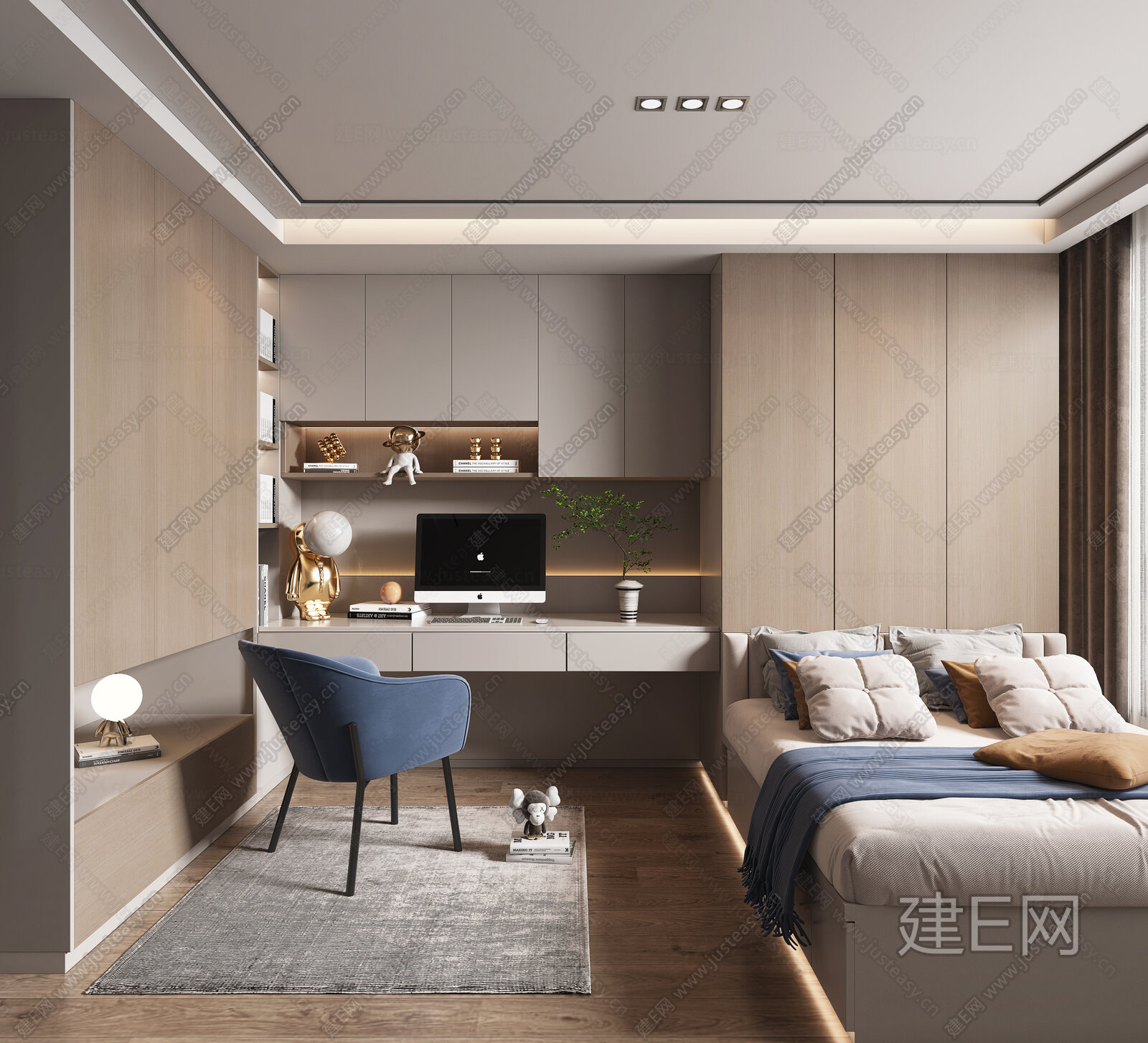 现代榻榻米卧室模型SU模型下载[ID:110905084]_建E室内设计网