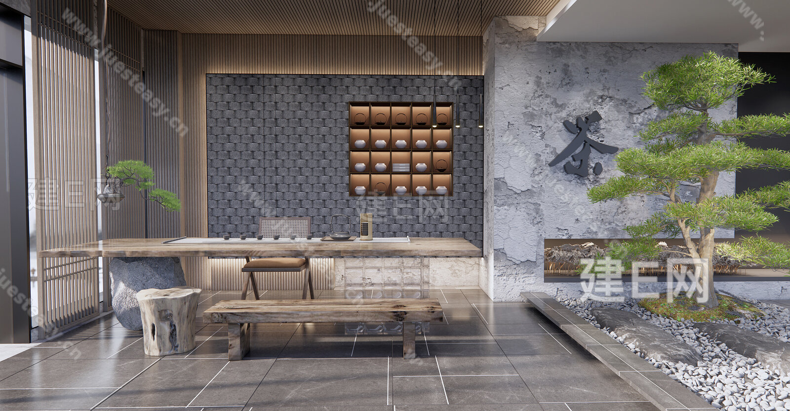 新中式茶室模型SU模型下载[ID:117327068]_建E室内设计网