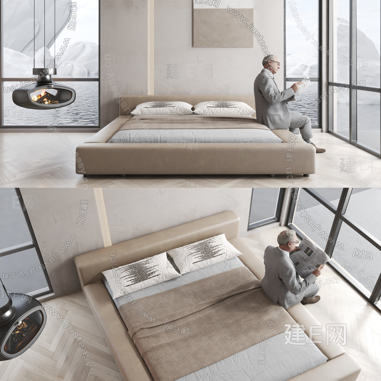 NIDI 现代布艺双人床3d模型