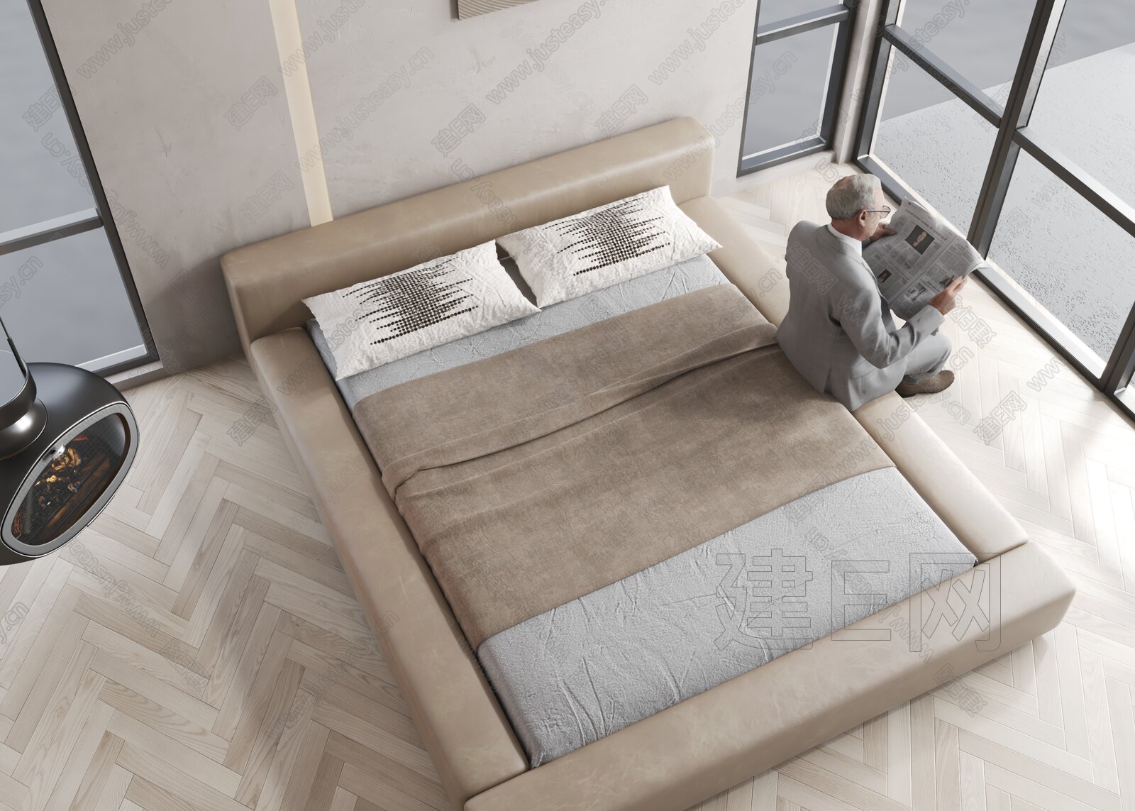 NIDI 现代布艺双人床3d模型