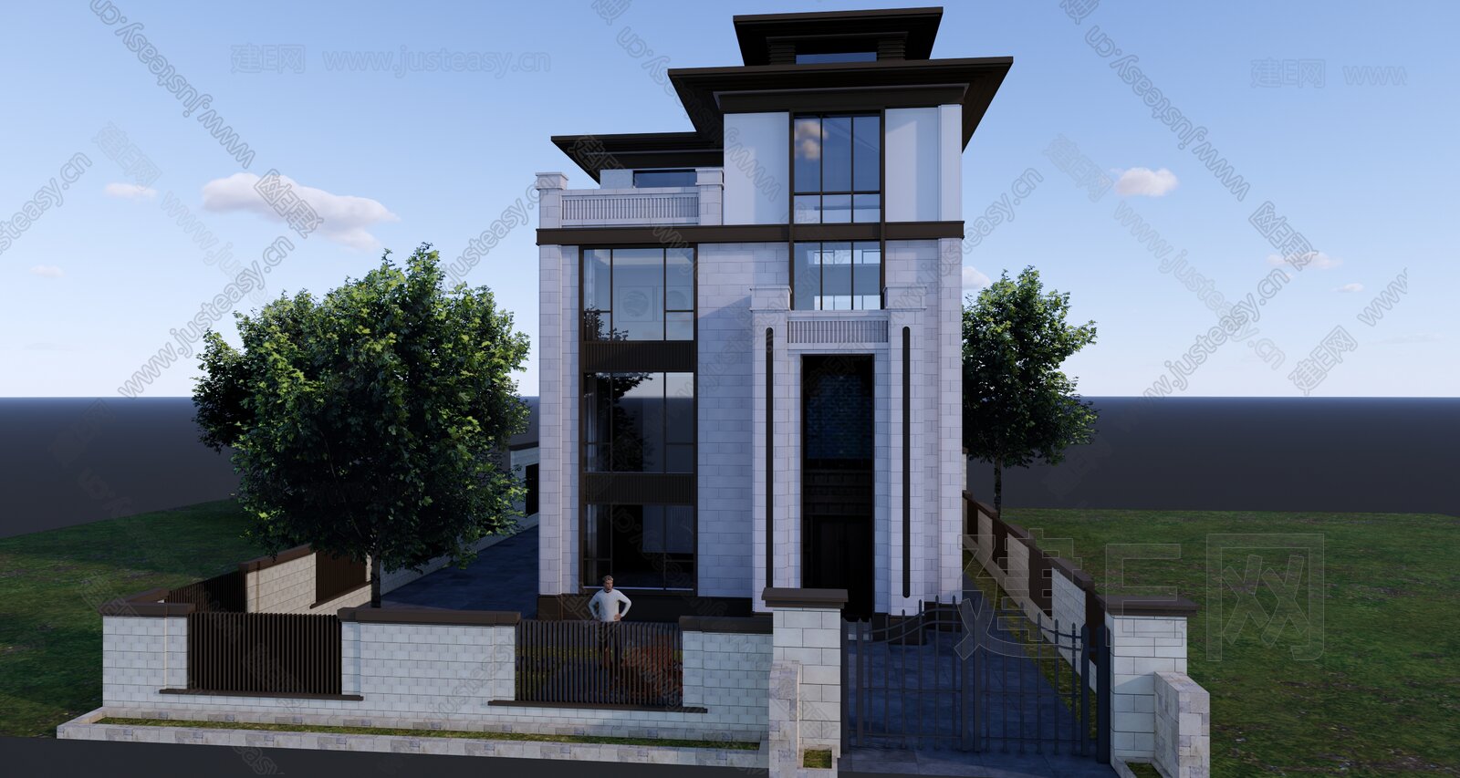 新中式别墅模型SU模型下载[ID:116933806]_建E室内设计网