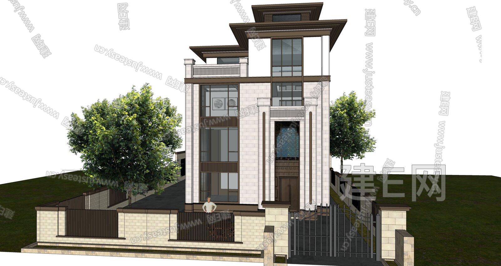新中式别墅模型SU模型下载[ID:116933806]_建E室内设计网