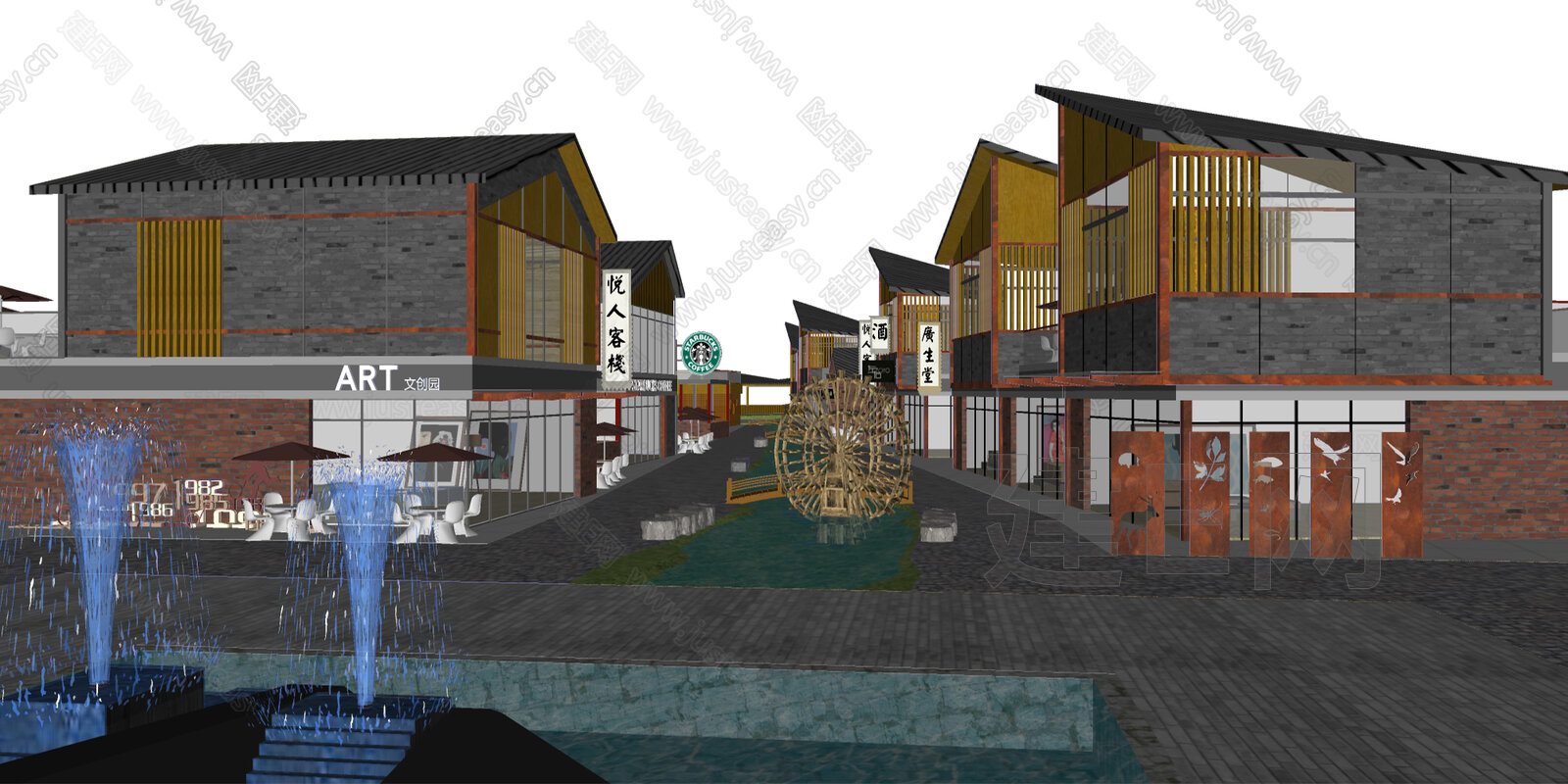 新中式商业街模型SU模型下载[ID:109397036]_建e网su模型