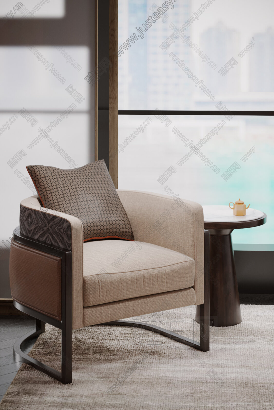 新中式单人沙发3d模型