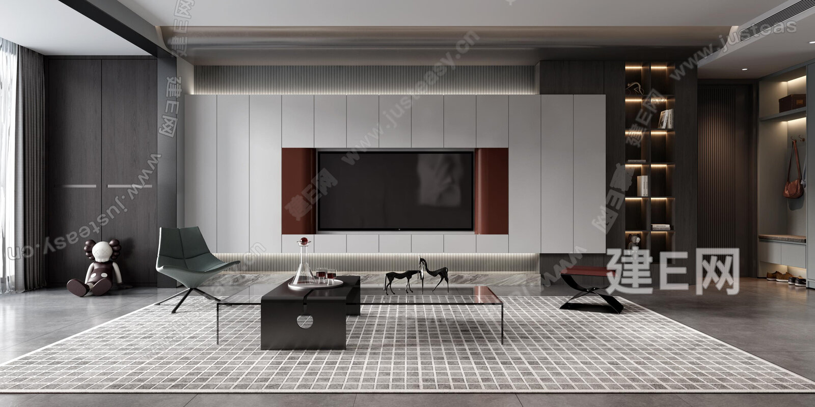 现代客厅模型SU模型下载[ID:109265981]_建e网su模型