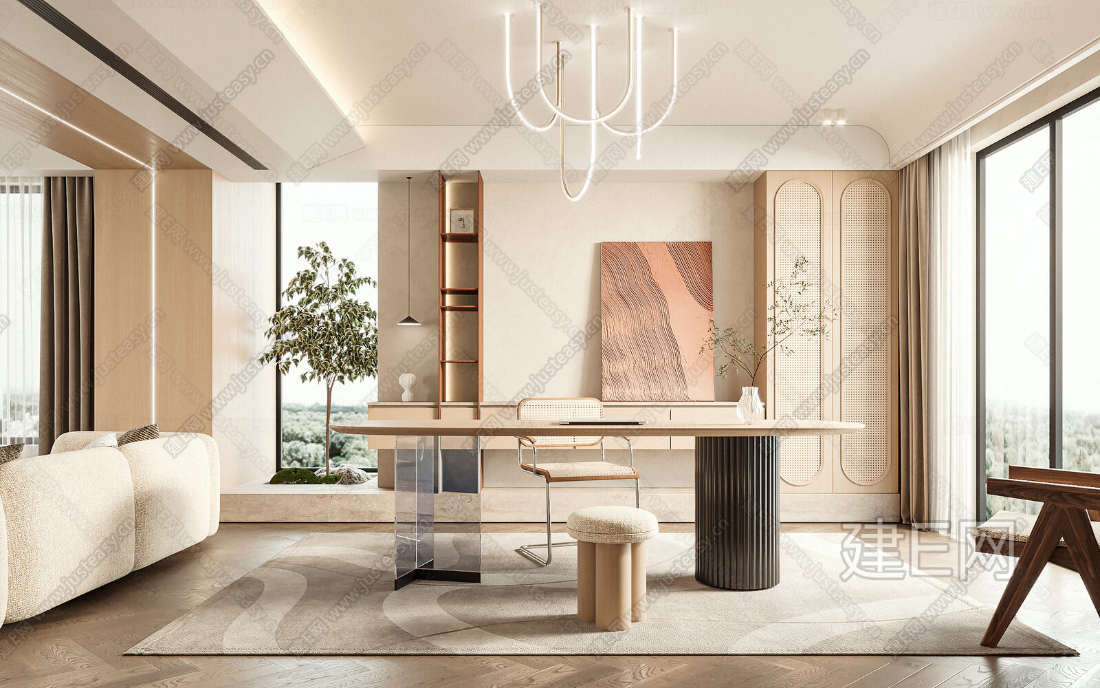 侘寂风书房3d模型下载[ID:113724631]_建e网3d模型