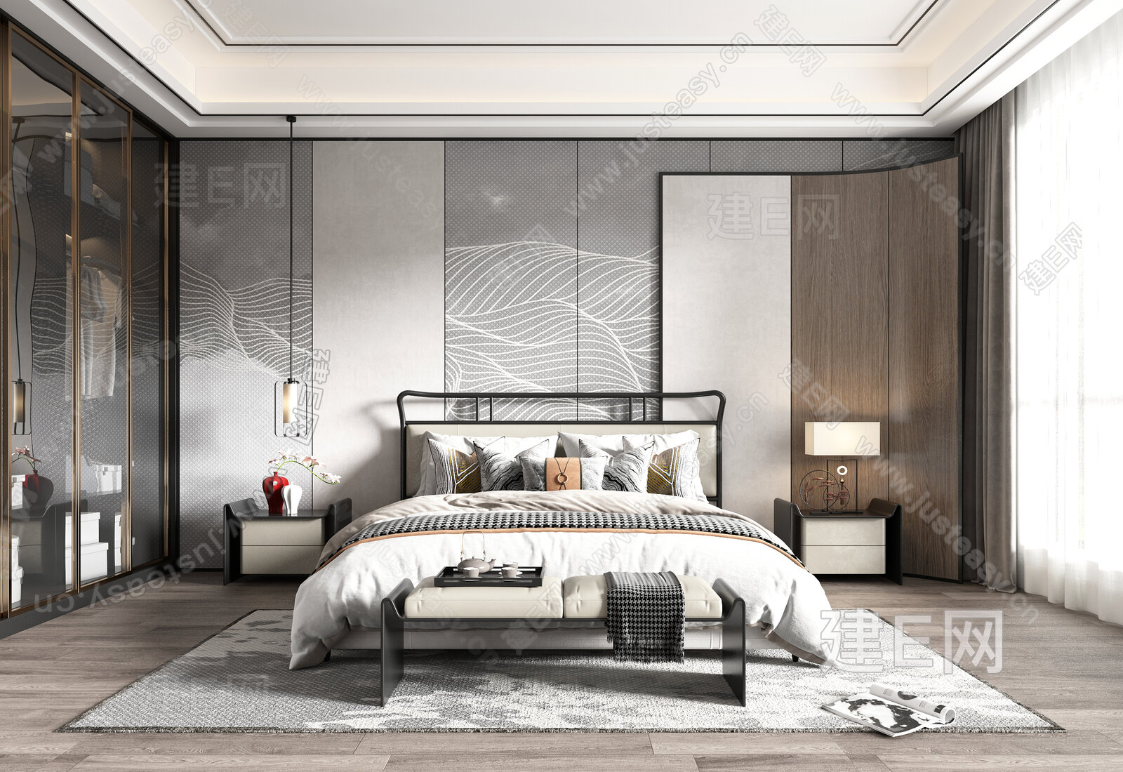 新中式卧室 3d模型