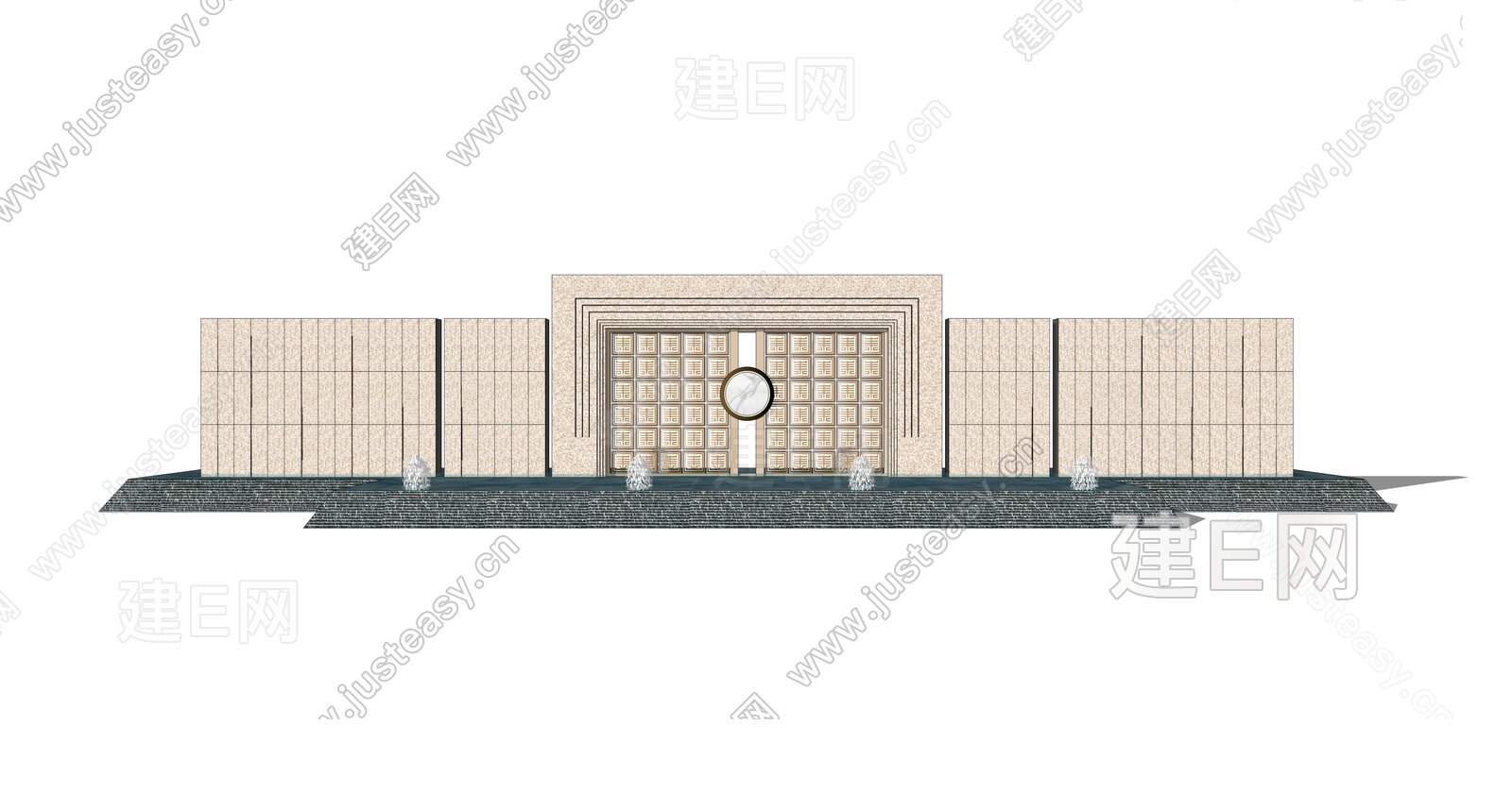 新中式景墙模型SU模型下载[ID:110052539]_建E室内设计网