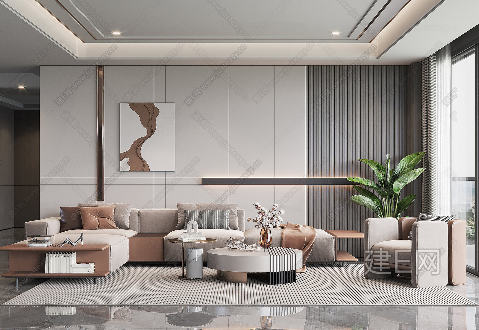 现代客厅模型SU模型下载[ID:110380778]_建e网su模型