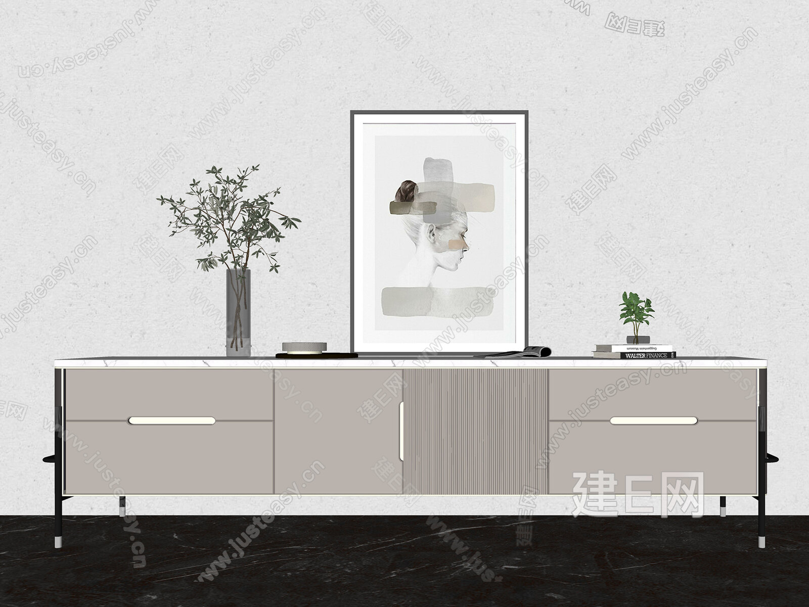 现代电视柜模型SU模型下载[ID:110248979]_建E室内设计网