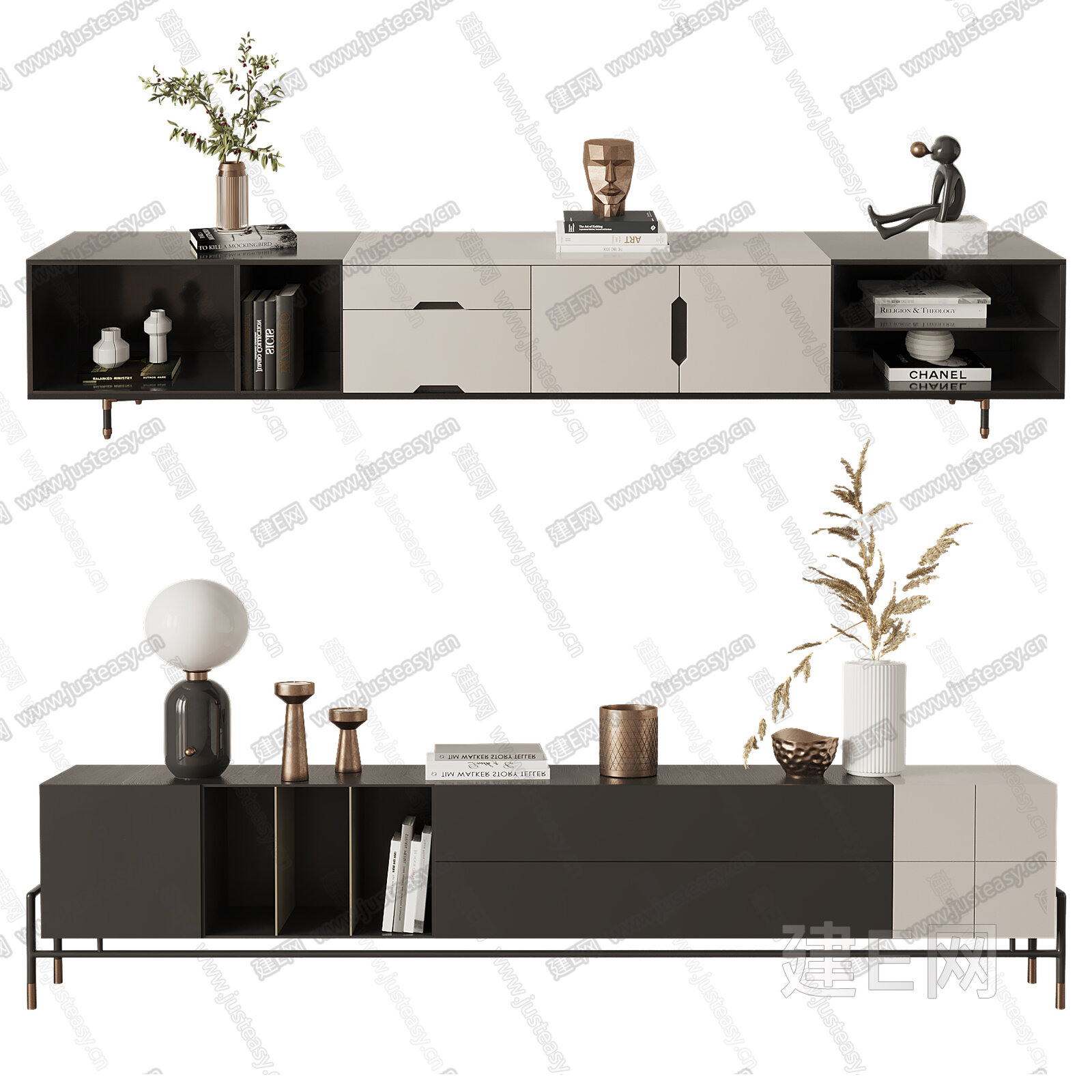 现代电视柜模型SU模型下载[ID:111232005]_建E室内设计网