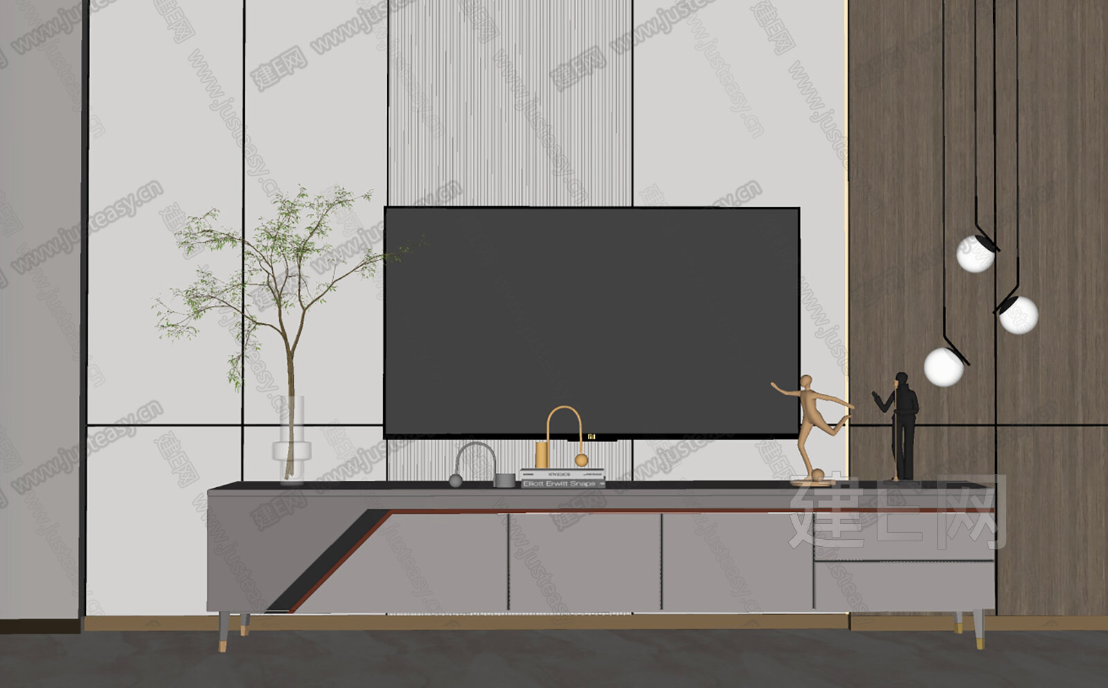 现代电视柜模型SU模型下载[ID:111363136]_建E室内设计网