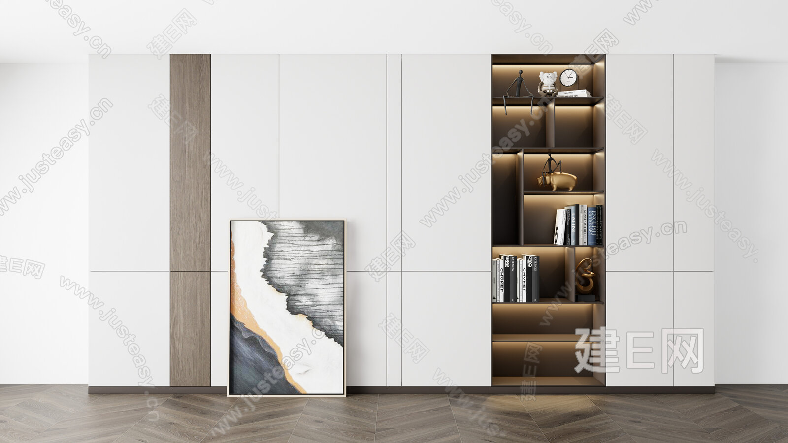 现代书柜模型SU模型下载[ID:111953049]_建e网su模型