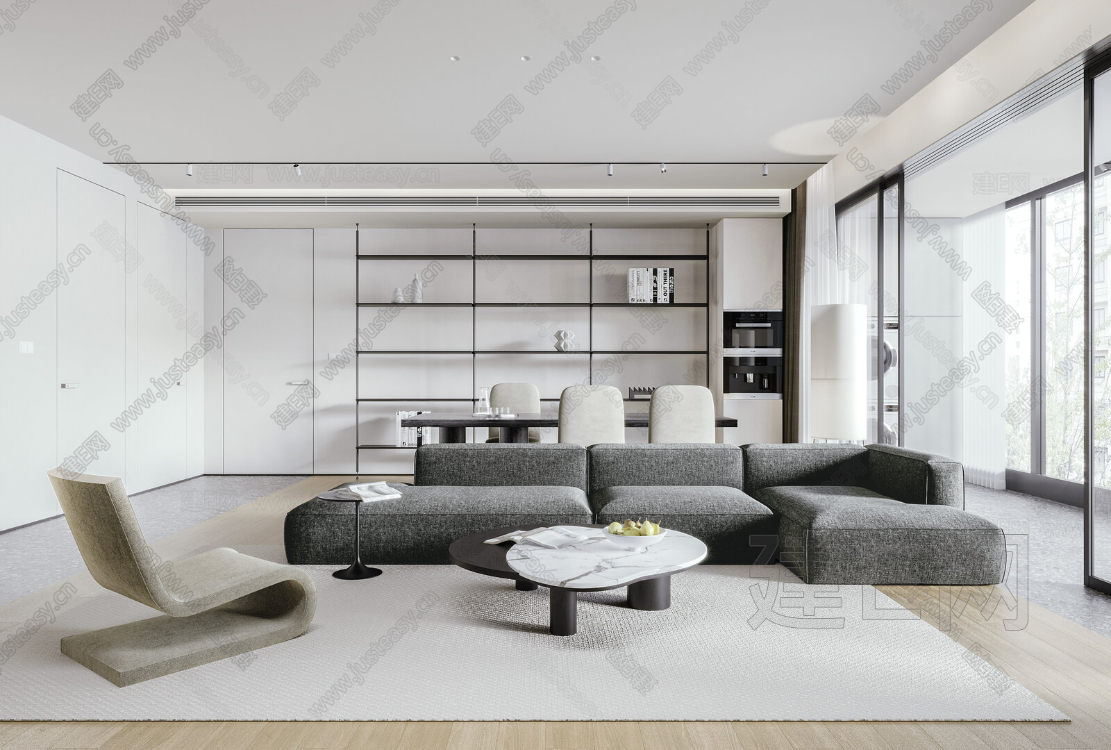 现代极简客餐厅3d模型下载[ID:109661298]_建e网3d模型