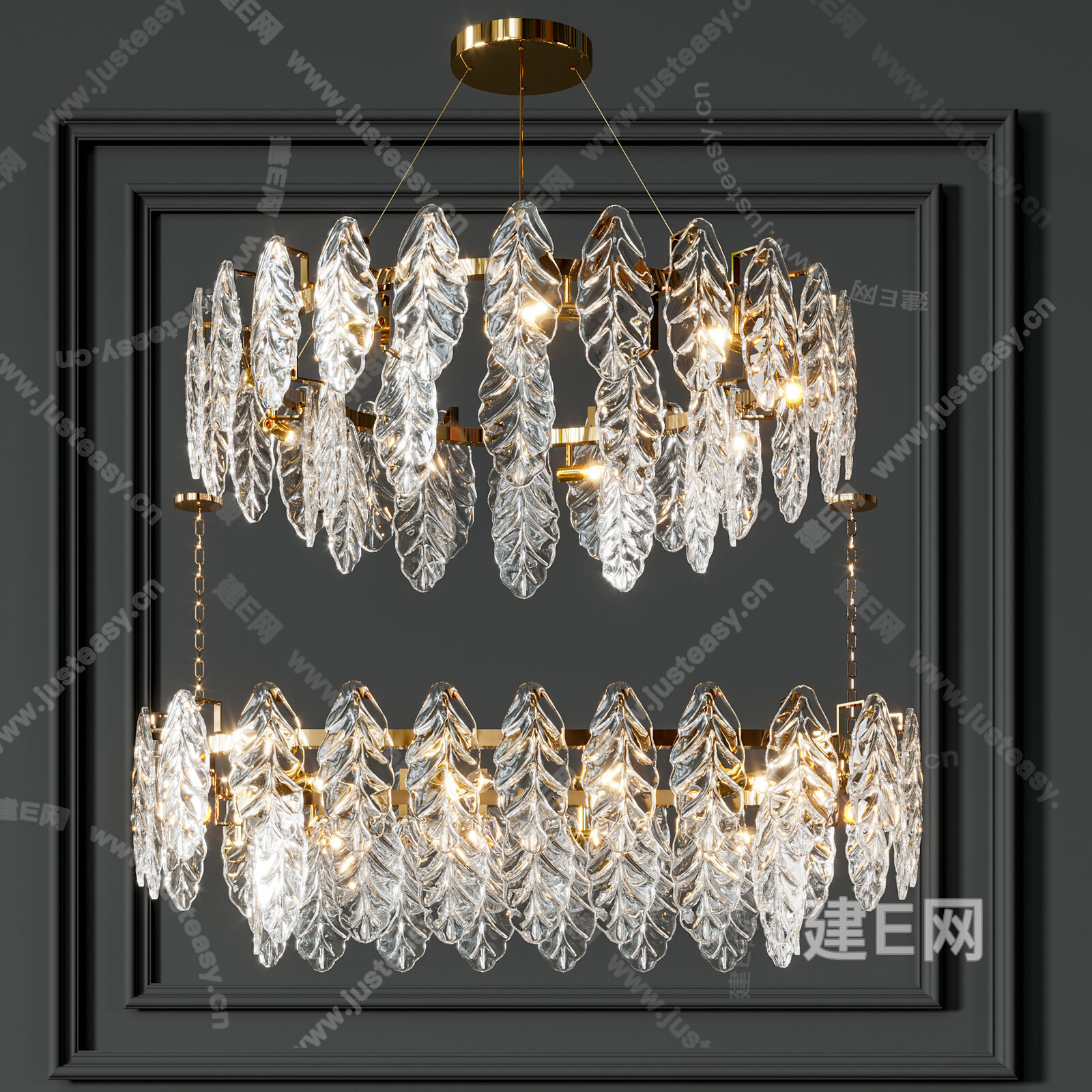现代轻奢水晶树叶吊灯模型SU模型下载[ID:111756493]_建e网su模型