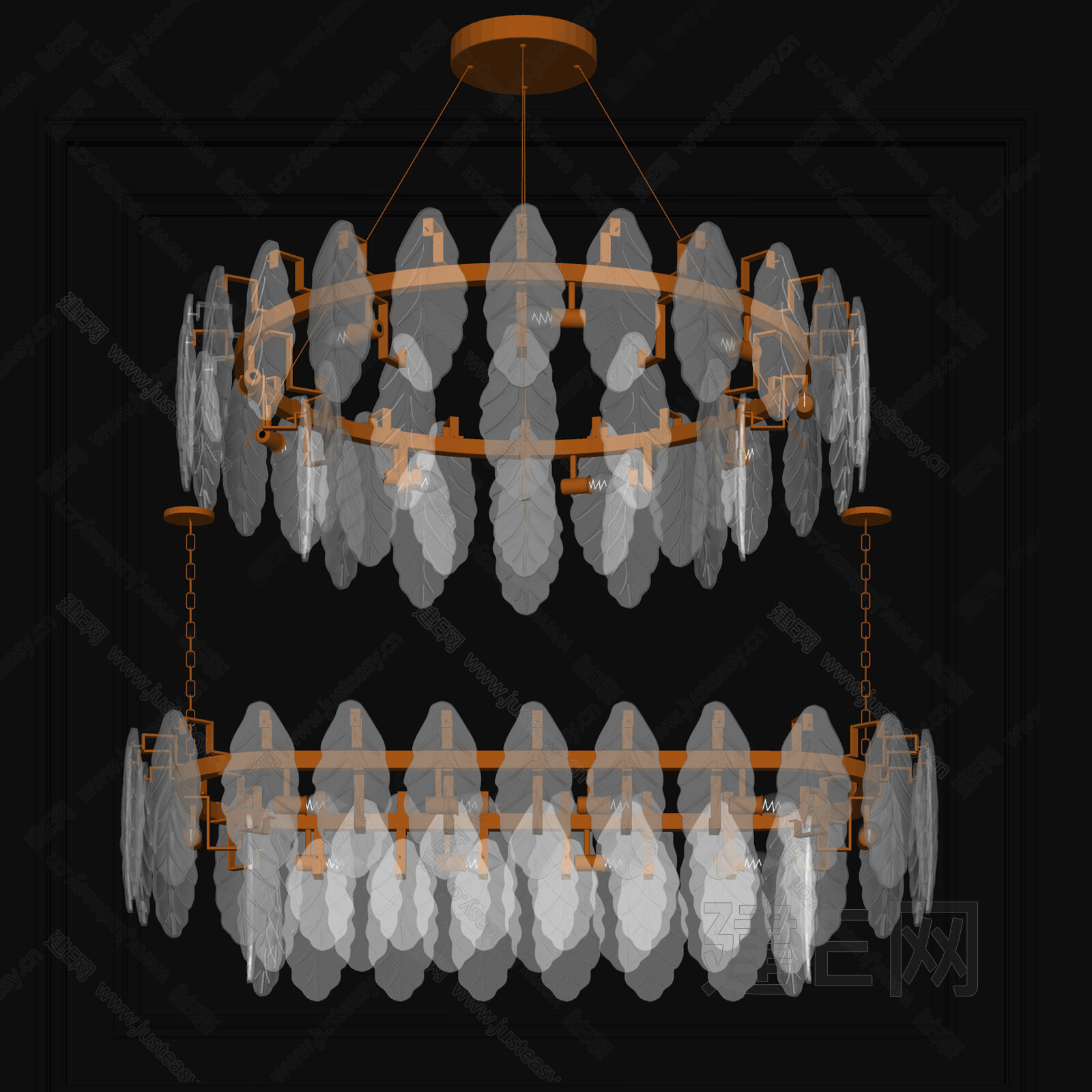 现代轻奢水晶树叶吊灯模型SU模型下载[ID:111756493]_建e网su模型