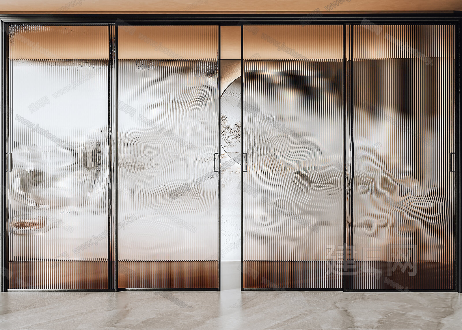 新中式山纹玻璃3d模型