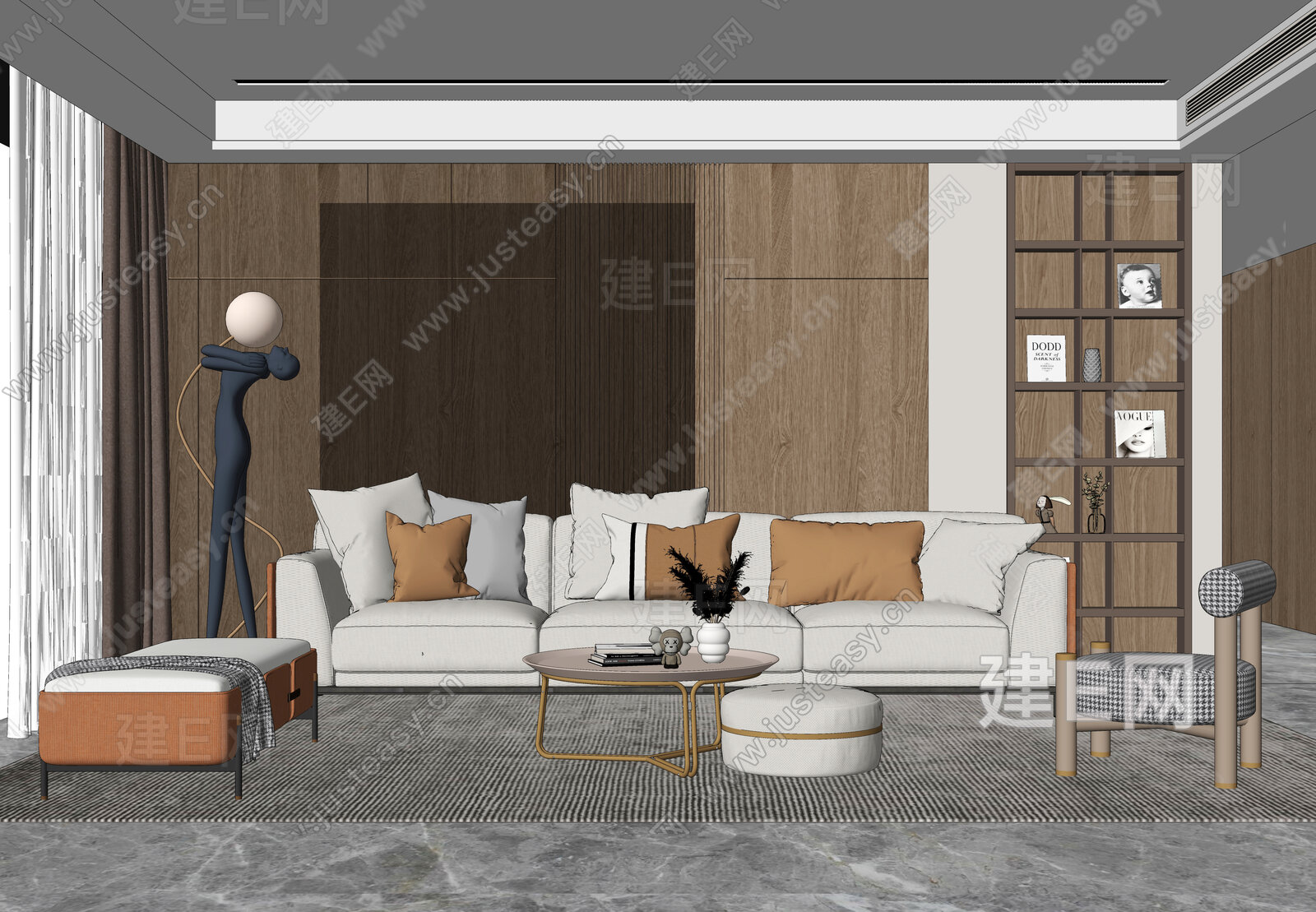 现代客厅模型SU模型下载[ID:112477435]_建e网su模型