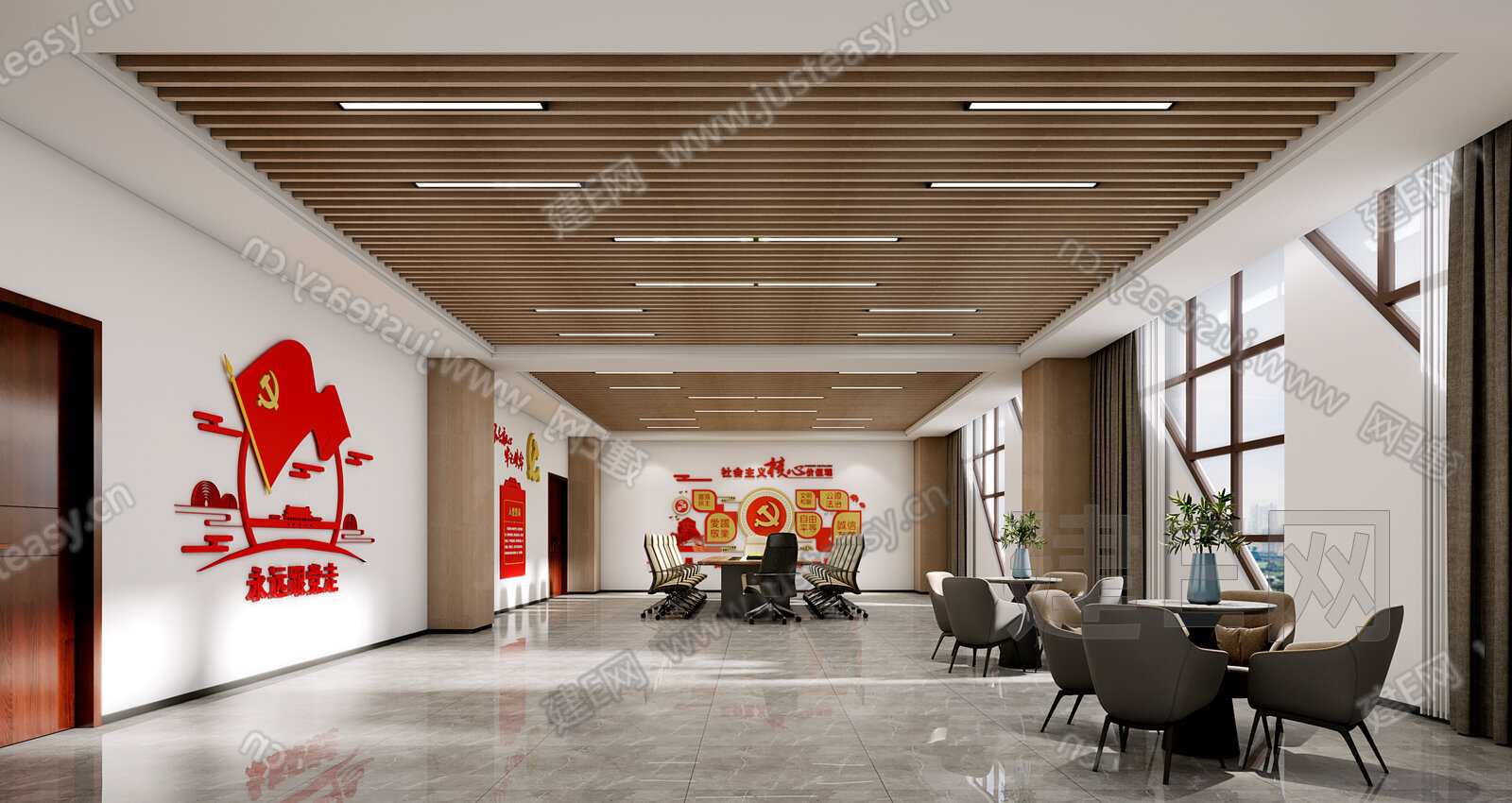 现代党建活动室模型SU模型下载[ID:106711698]_建E室内设计网