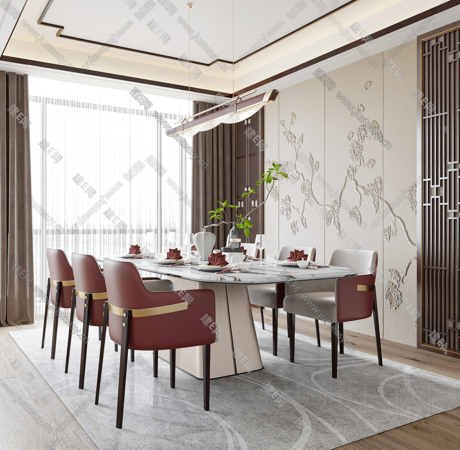 新中式餐厅模型SU模型下载[ID:113198140]_建e网su模型