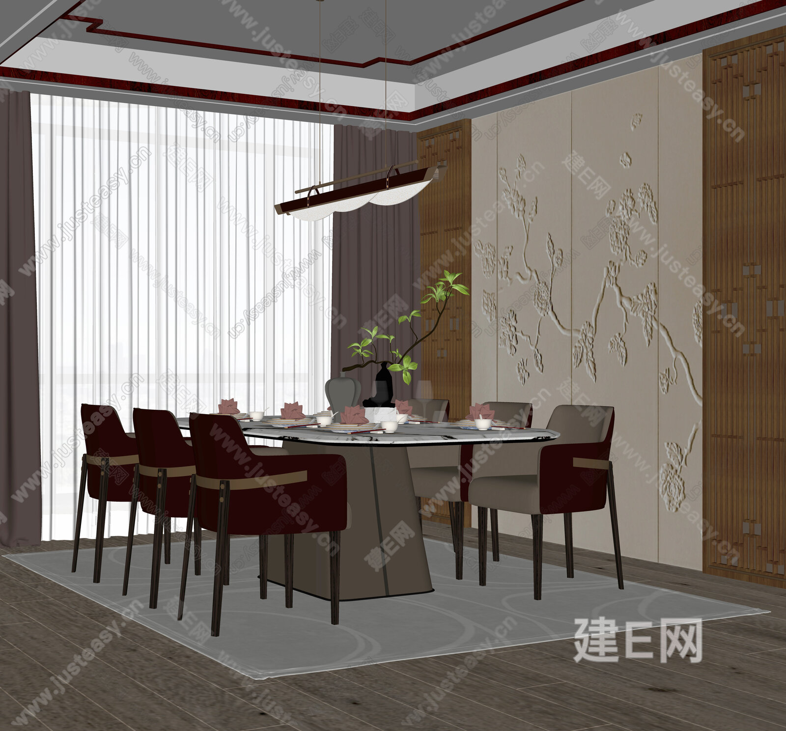 新中式餐厅模型SU模型下载[ID:113198140]_建e网su模型