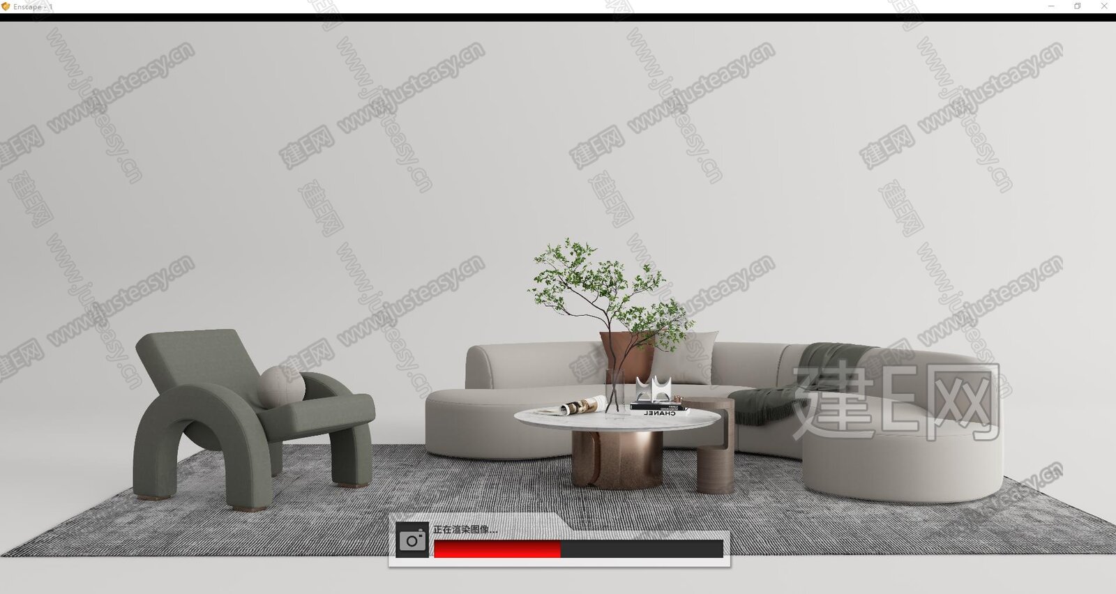 现代沙发茶几组合模型SU模型下载[ID:105858819]_建e网su模型