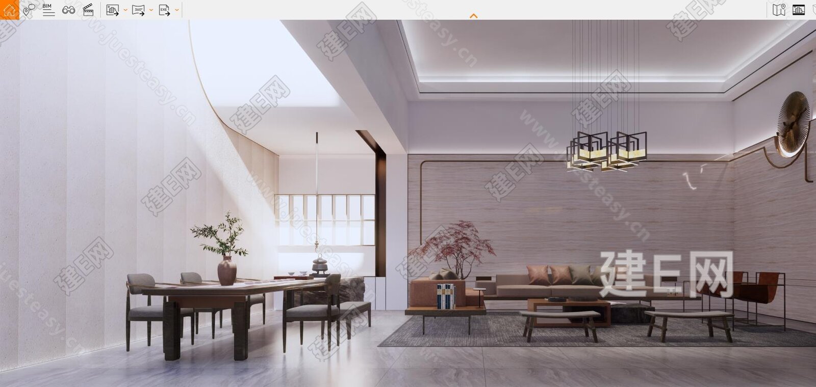 新中式会客厅模型SU模型下载[ID:105465707]_建e网su模型
