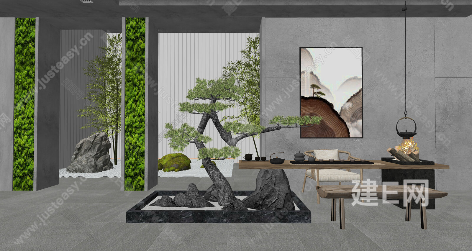 新中式禅意茶室模型SU模型下载[ID:105596717]_建e网su模型