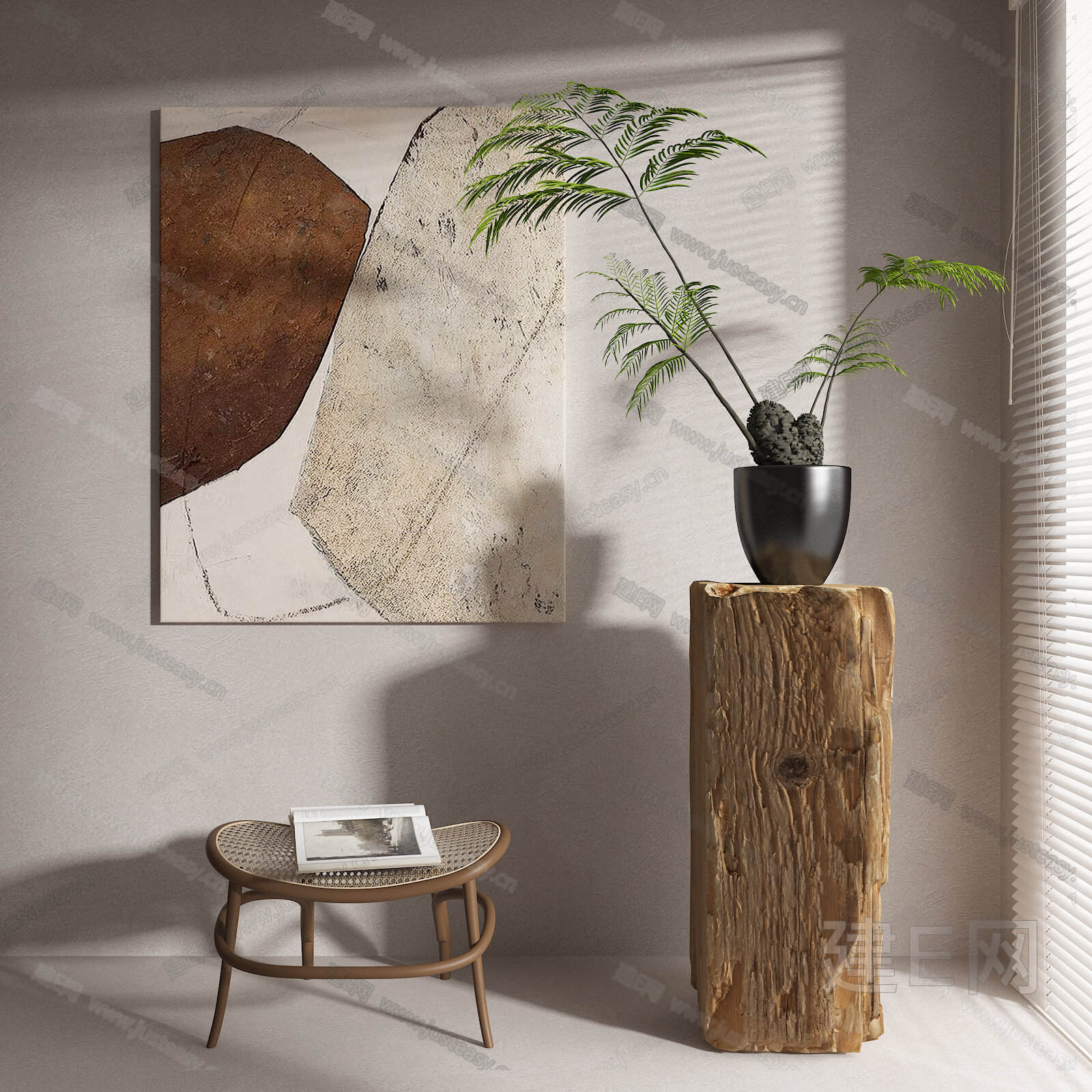 侘寂风绿植盆栽模型SU模型下载[ID:105990091]_建E室内设计网