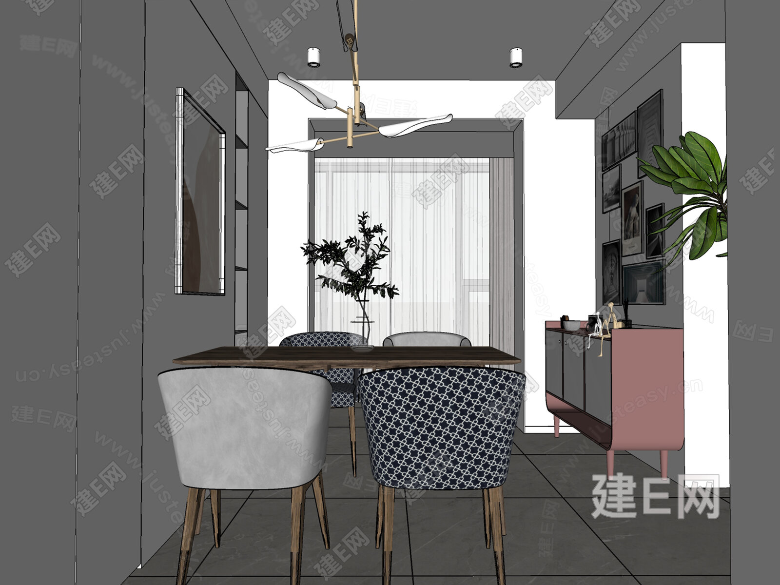 现代客餐厅模型SU模型下载[ID:105990130]_建E室内设计网