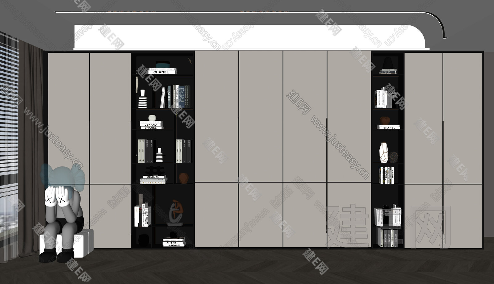 现代书柜模型SU模型下载[ID:105924372]_建e网su模型