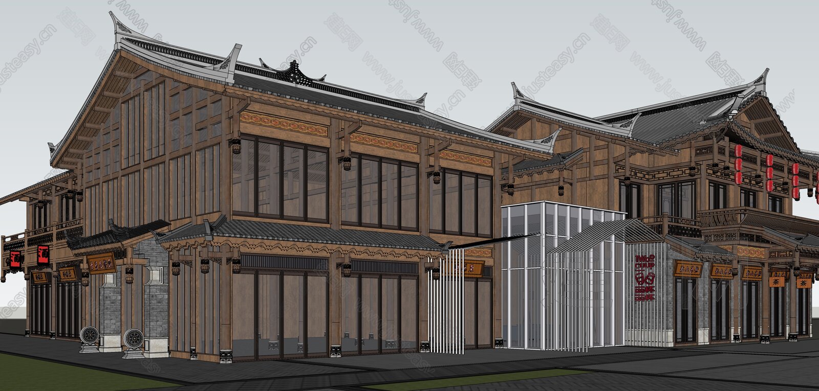 中式商业街 模型SU模型下载[ID:106907406]_建e网su模型