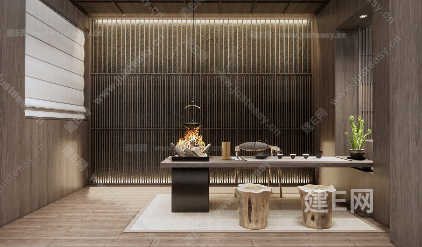 新中式禅意茶室模型SU模型下载[ID:106841915]_建E室内设计网