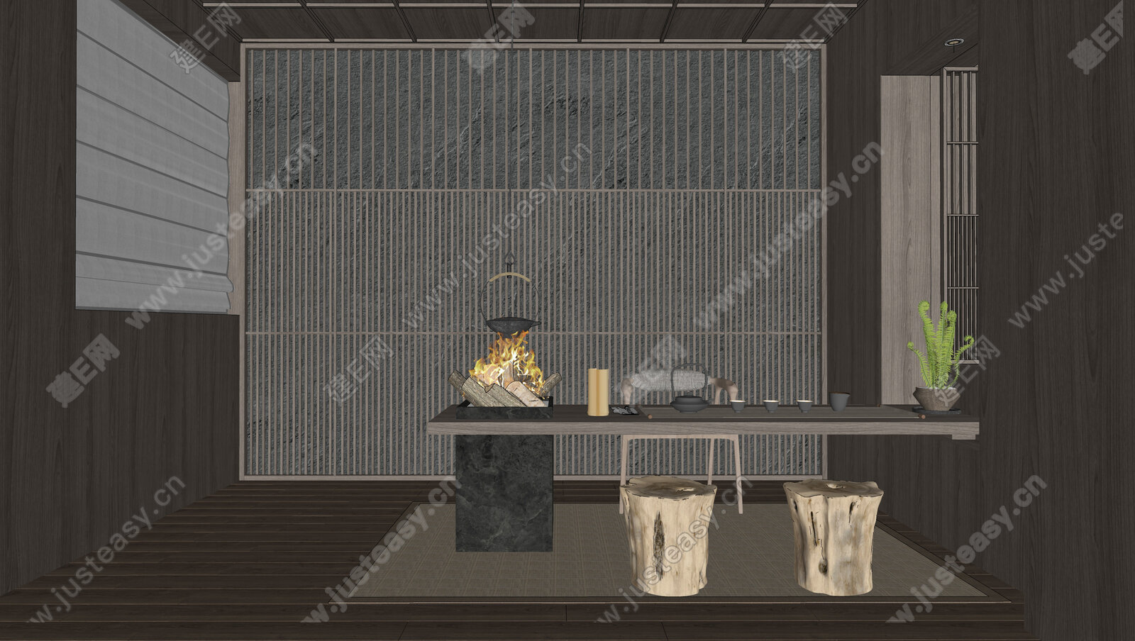新中式禅意茶室模型SU模型下载[ID:106841915]_建E室内设计网